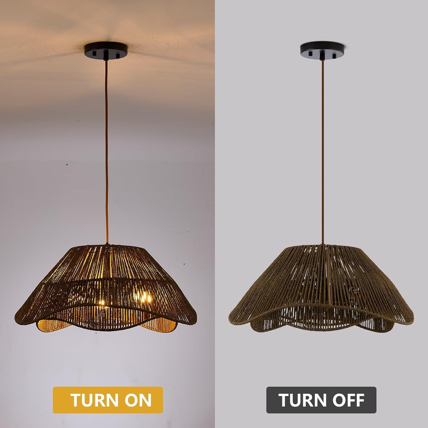 Rattan Pendant Light Fixture Ceiling, 19.68”Hand Woven Wicker Chandelier, Rustic 3-Light Large Hanging Lamp, Adjustable Boho Flush Mount Hanging Light for Dining Room Kitchen Living Room