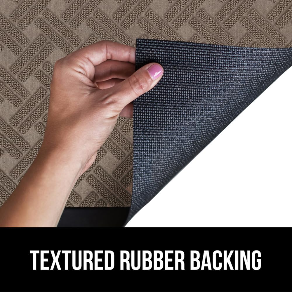 GORILLA GRIP 100% Waterproof All-Season WeatherMax Doormat 35x23, US Designed Natural Rubber, Stain and Fade Resistant, Low Profile Indoor Outdoor Door Mats, Easy Clean Patio Mat, Taupe Basket Weave