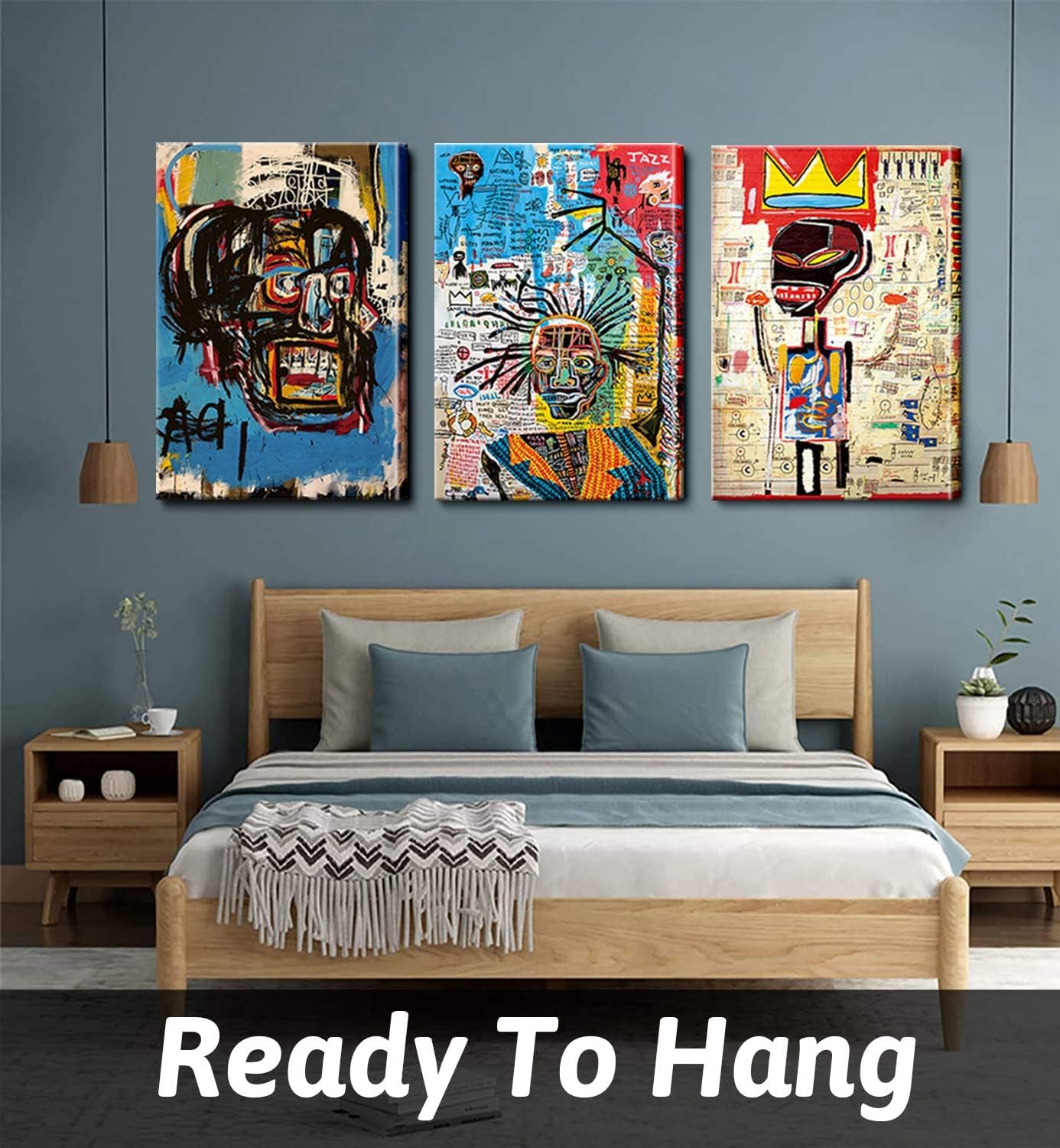 3 Pcs of Street Art Blue Graffiti Wall Decor Print Modern Artist Aesthetics Canvas Paintings Artwork Abstract Picture Poster Man Cave Living Room Bedroom Bathroom Office Home Decorations Ready To Hang