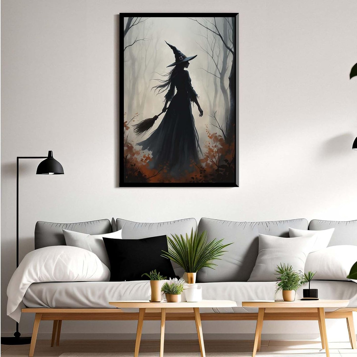 JFHCQJPK Vintage forest witch silhouette poster Halloween mural poster decoration mural art magic suitable for home living room bedroom20x30in Metal blackFramed