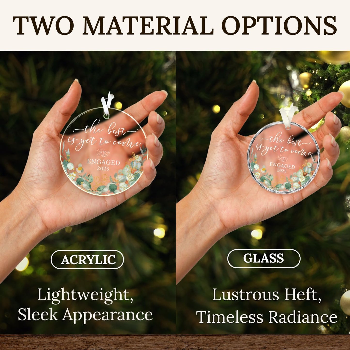 HEXMOZ Engagement Gifts for Couples - Engagement Gift for Newly Engaged Couples, Women, Fiance, Her - Bride to Be Gifts, First Christmas Just Engaged Acrylic Ornament 2025 - Party Decorations