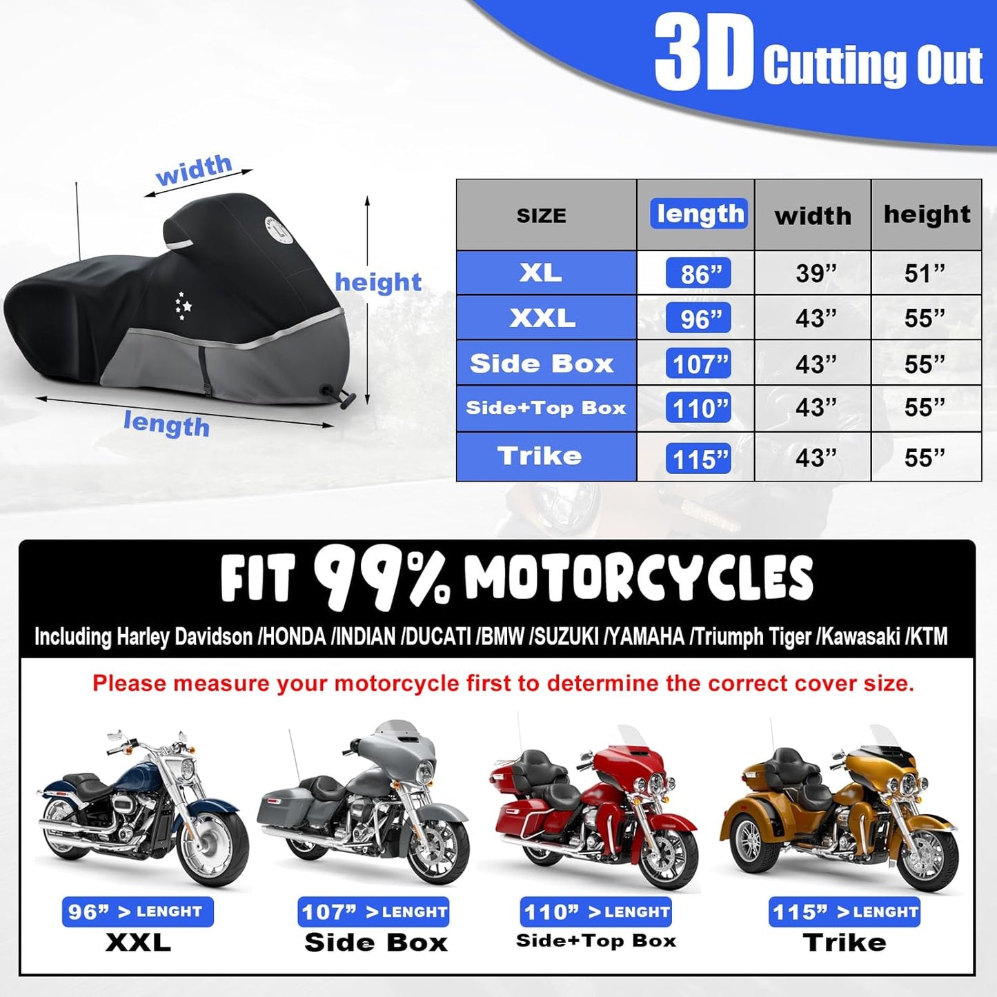 Motorcycle Cover Storage for Touring Models Harley Davidson Road King,Road Glide,Street Glide, Electra Glide,Heritage Classic,Low Rider-ST,and Most Motorcycles RED