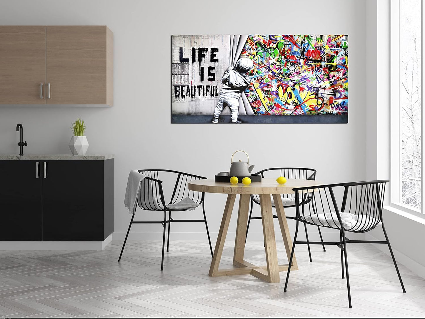 JKWALL77 Colorful Banksy Wall-Art - Graffiti Canvas Wall Art - Large Wall Decor For Living Room Ready To Hang Size 59" x 29"