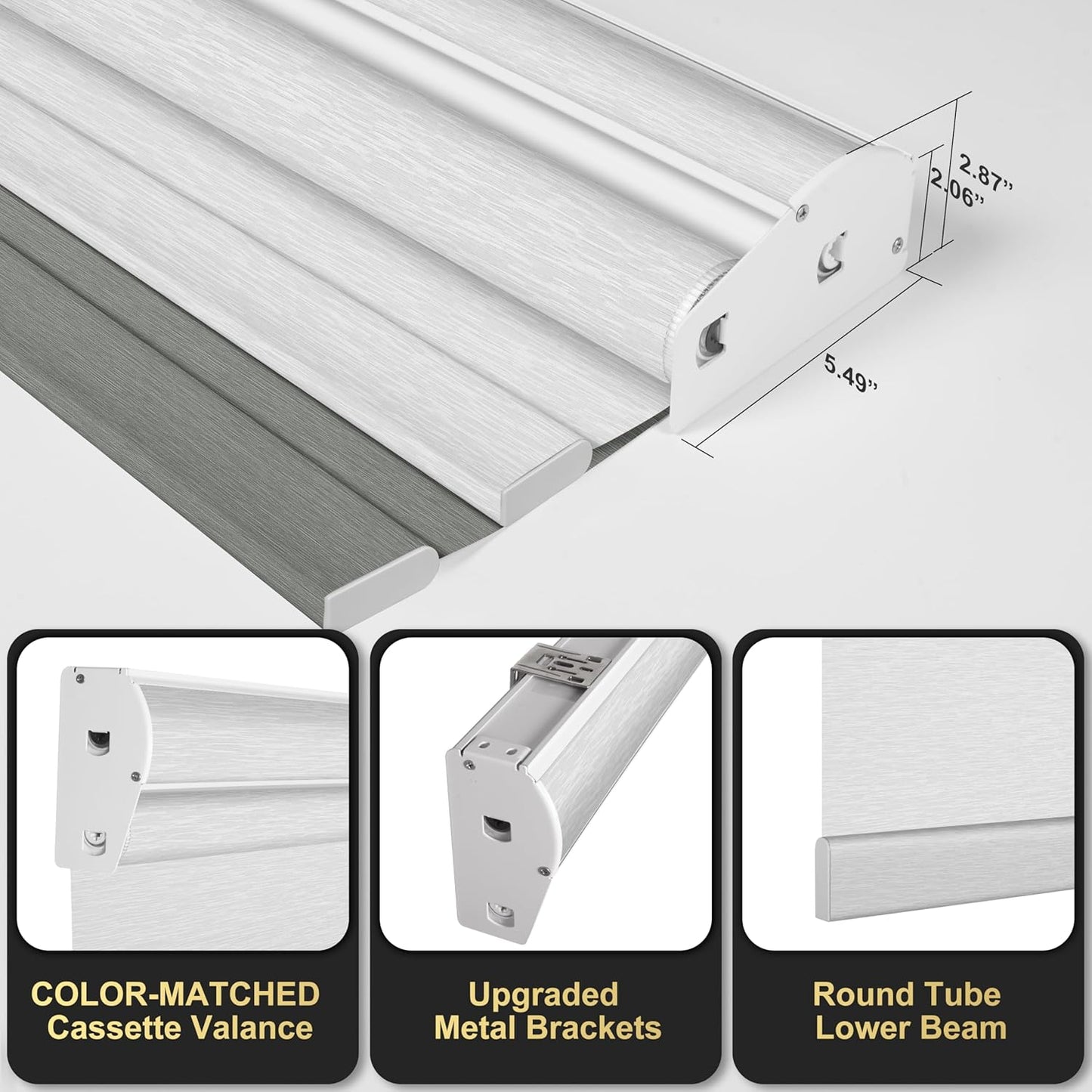 BERISSA Cordless Dual Roller Shades with Cassette Valance,Double Window Shades Blackout and Light Filtering Shades,Day and Night Roller Shades for Home Office Door.Grey and White.27 W x 80" H