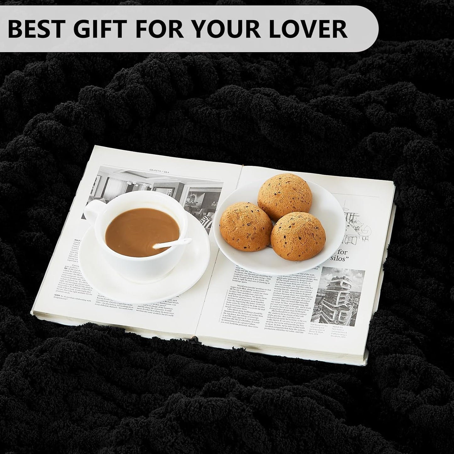 L'AGRATY Chunky Knit Blanket Throw: Soft Chenille Yarn Throw Blanket 60x80 - Handmade Thick Cable Crochet Blanket - Large Chunky Rope Throw Blanket for Couch Sofa Bed Home Decor(Black)