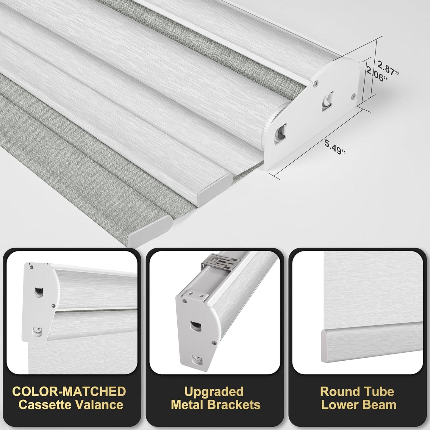 BERISSA Cordless Dual Roller Shades with Cassette Valance,Double Window Shades Blackout and Light Filtering Shades,Day and Night Roller Shades for Home Office Door.Linen Grey and White.36 W x 56" H