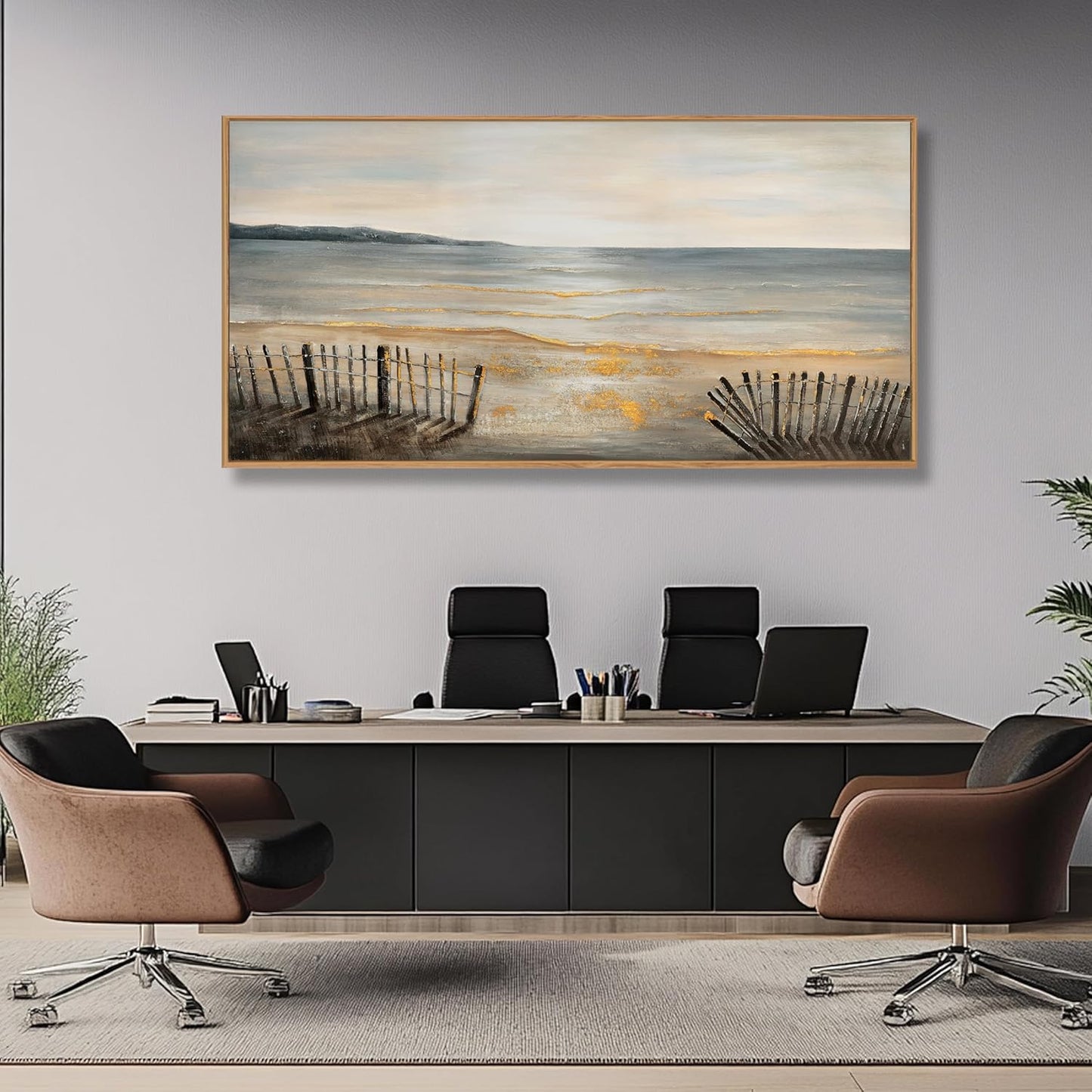 Yuaxker Ocean Wall Art Grey and White Wall Decor Framed Wall Hanging Decor Aesthetic Artwork for Living Room Bedroom Dining Room Office Home Decor 20x40 Inch