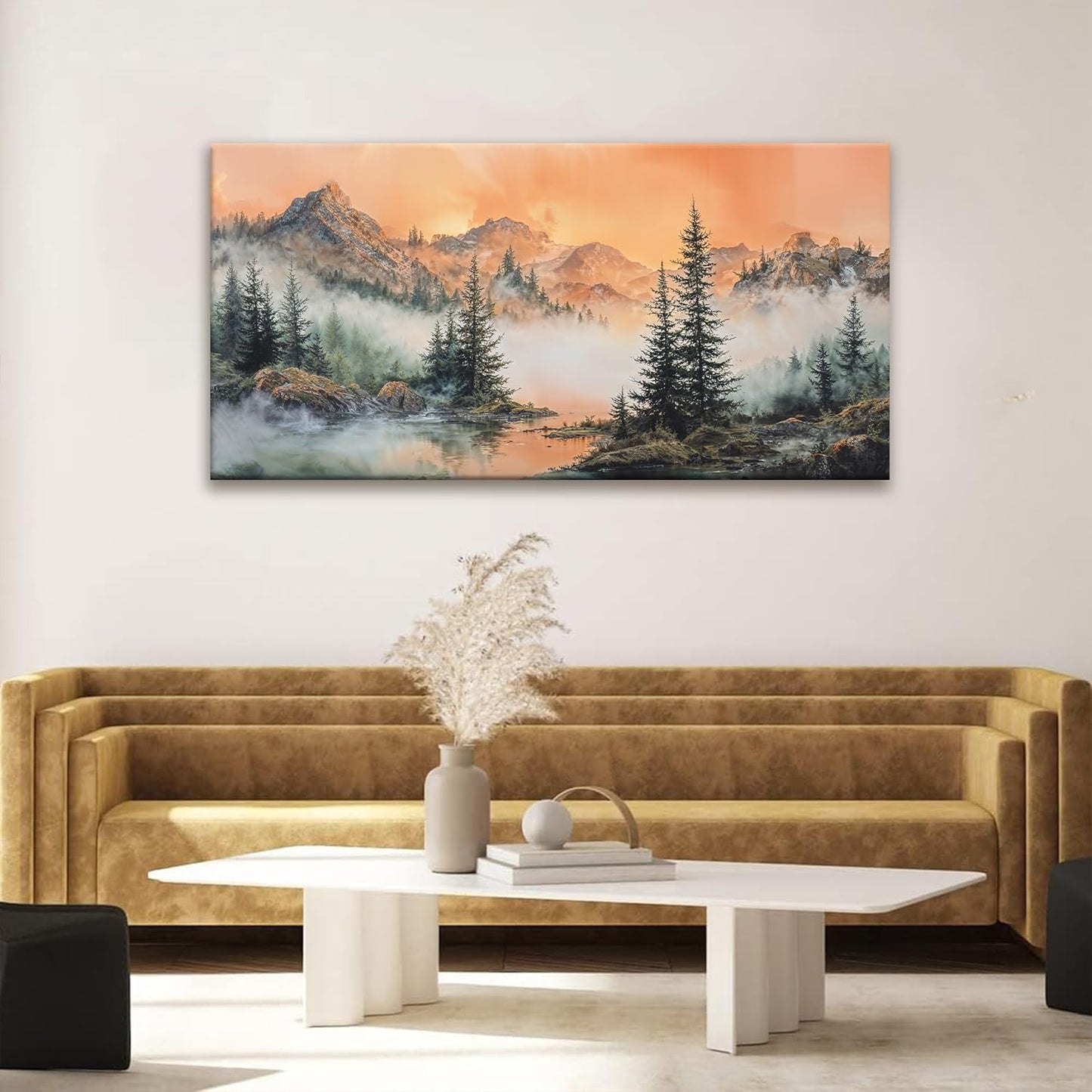 Mountain Wall Art For Living Room Large Size Canvas Art Wall Decor For Office Modern Bedroom Decorations Forest River Landscape Pictures Paintings Artwork Wall Mural Aesthetic Artwork 29 X 58 In