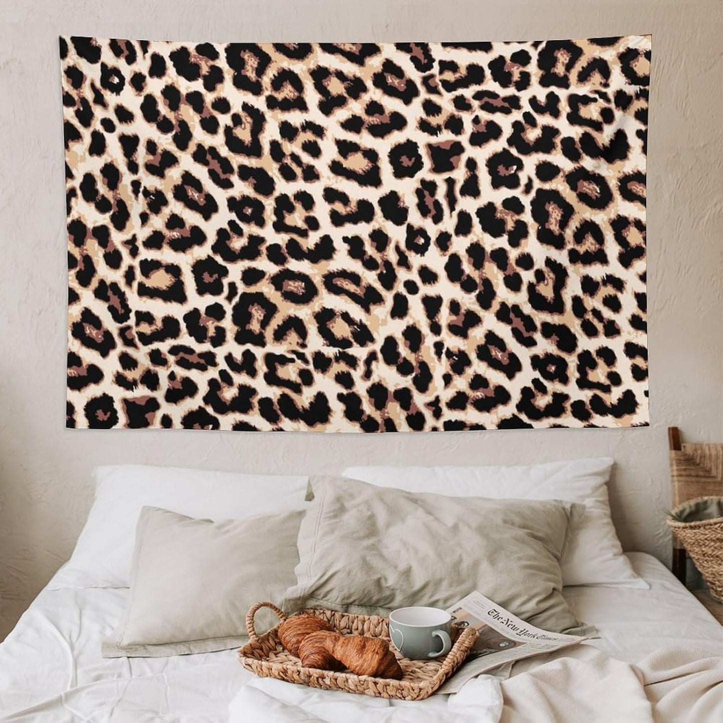 HZOHNAGO Leopard Print Tapestry Rustic Brown Leopard Wild Animal Printed Wall Tapestry Painting Wall Hanging for Bedroom Living Room Dorm 90" W x 60" H