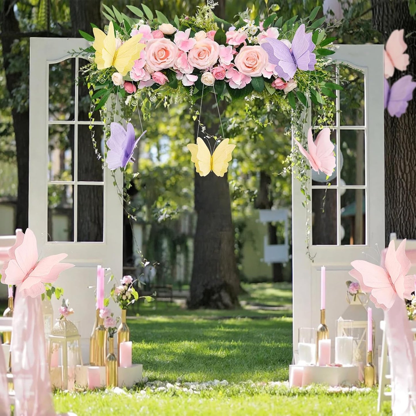 SUNBEAUTY Butterfly Party Decorations Hanging Butterfly Decorations 6Pcs Crepe Paper Garden 3D Butterflies Decor Pastel Paper Butterflies Decoration for Wedding Baby Shower Birthday Party Room Decor