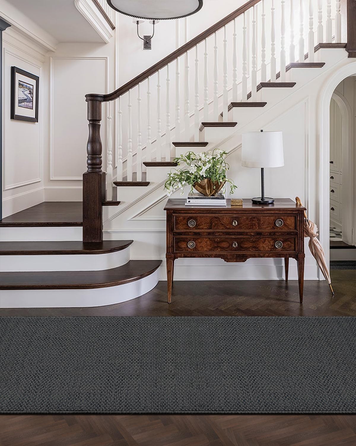 Color&Geometry Door Mat 2'4"x12' Runner Rug with Rubber Backing, Non Slip Washable Hallway Kitchen, Carpet Runners for Hallway Living Room Bedroom, Grey (Rolled-up NO Creases)