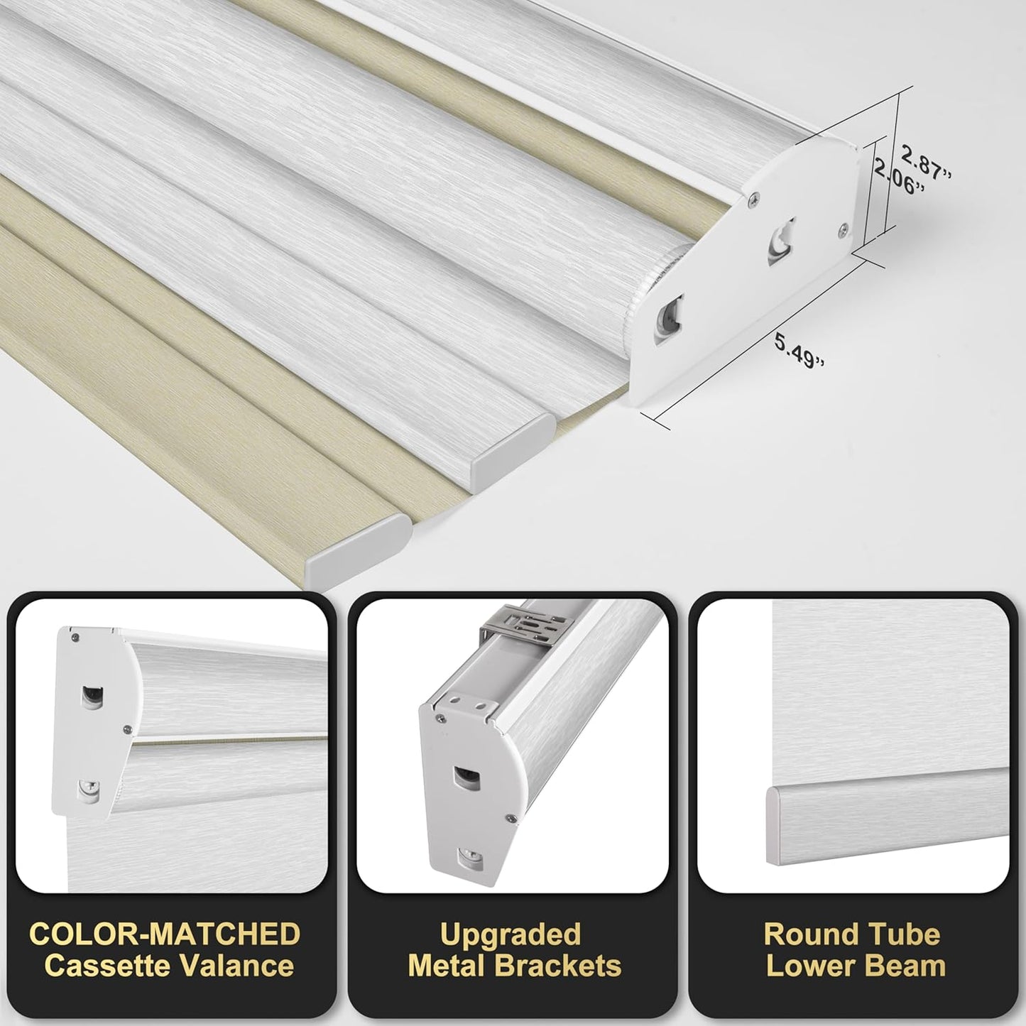 BERISSA Cordless Dual Roller Shades with Cassette Valance,Double Window Shades Blackout and Light Filtering Shades,Day and Night Roller Shades for Home Office Door.Beige and White.62 W x 48" H