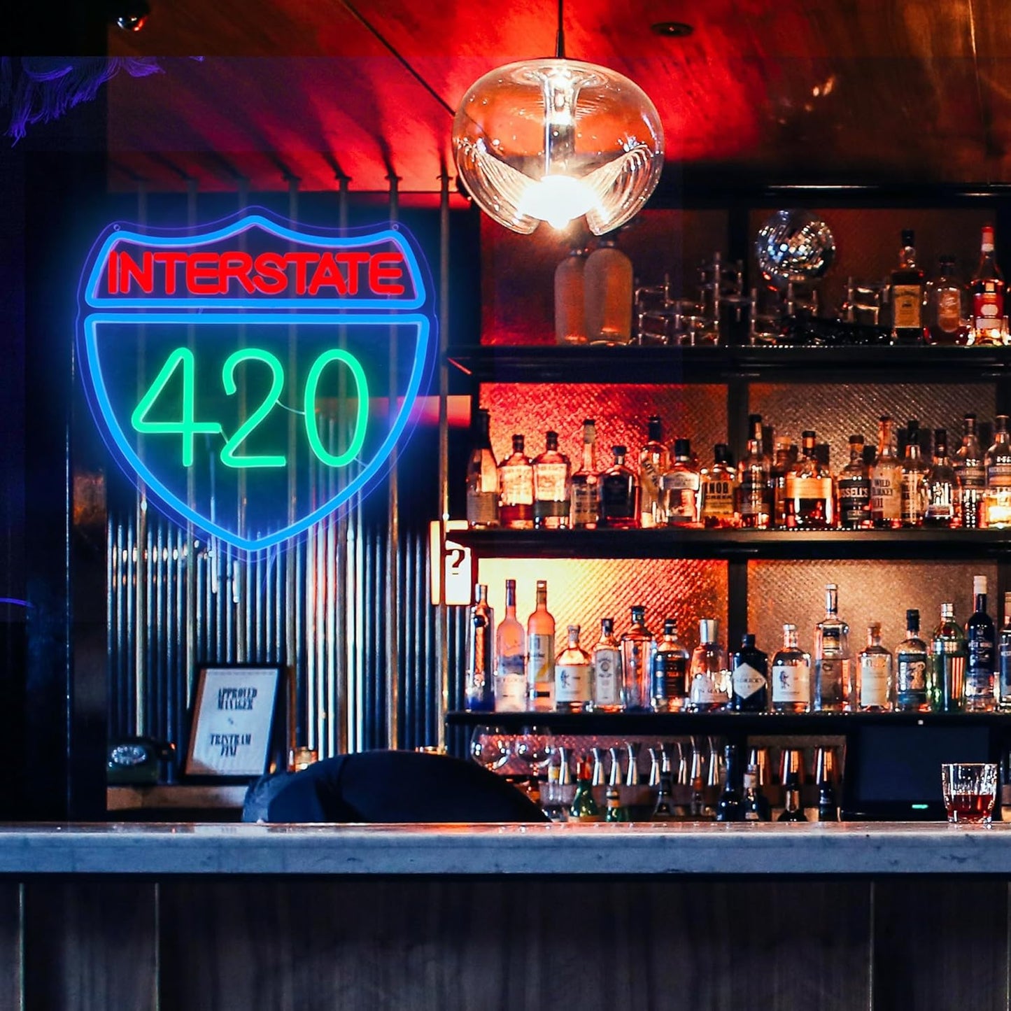 Interstate 420 Neon Sign Green Leaf Neon Signs for Wall Decor Dimmable 420 Theme Light Vintage Route Neon Light Sign for Game Room Man Cave Bar Decor Suitable Gift for Party Birthday(12.6 * 12.3inch)