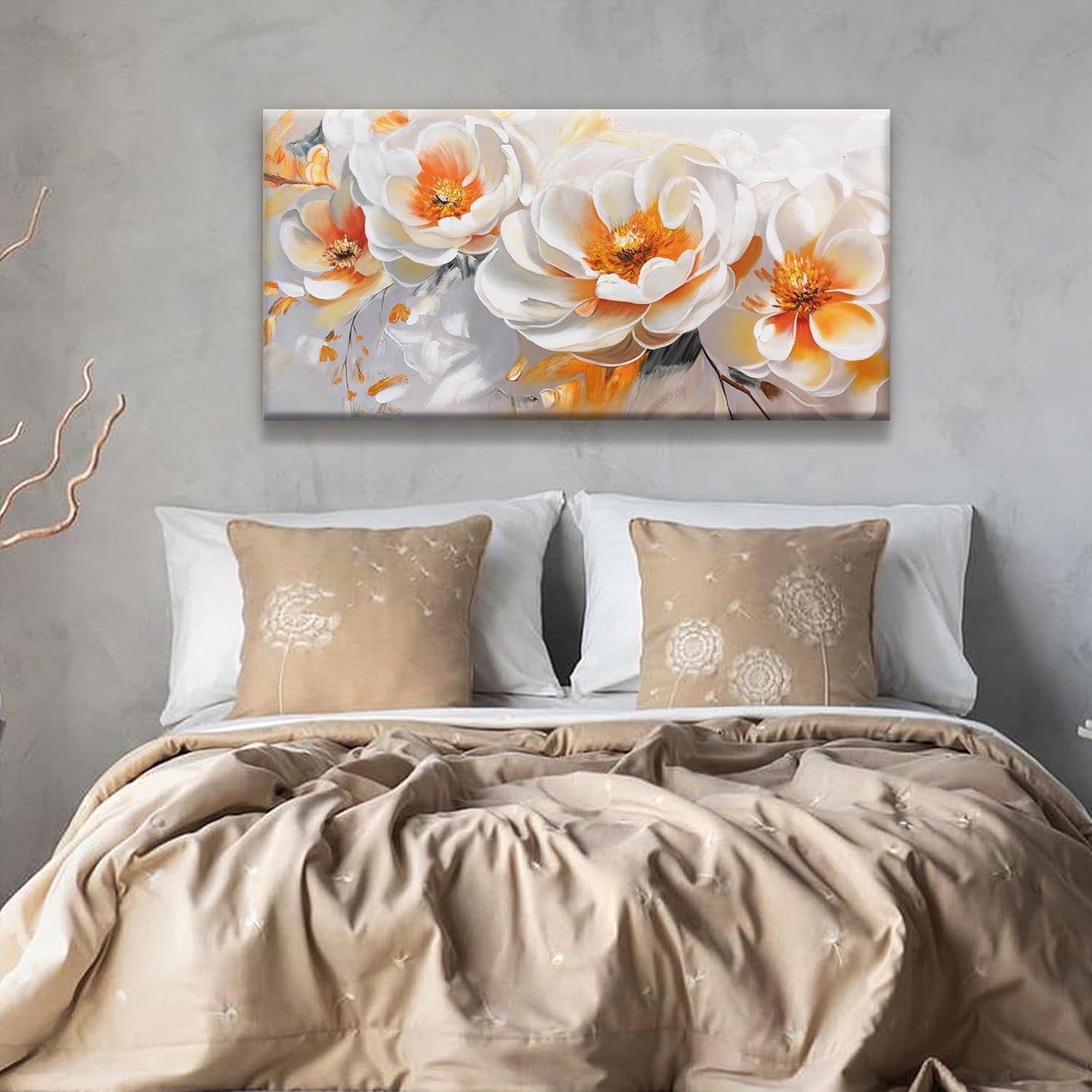 Suconvng Canvas Art Wall Decor Modern Minimalist Home Wall Decor Flower Paintings Orange White Wall Art Prints Floral Art Pictures For Bedroom Kitchen Office Artwork 20"×40"