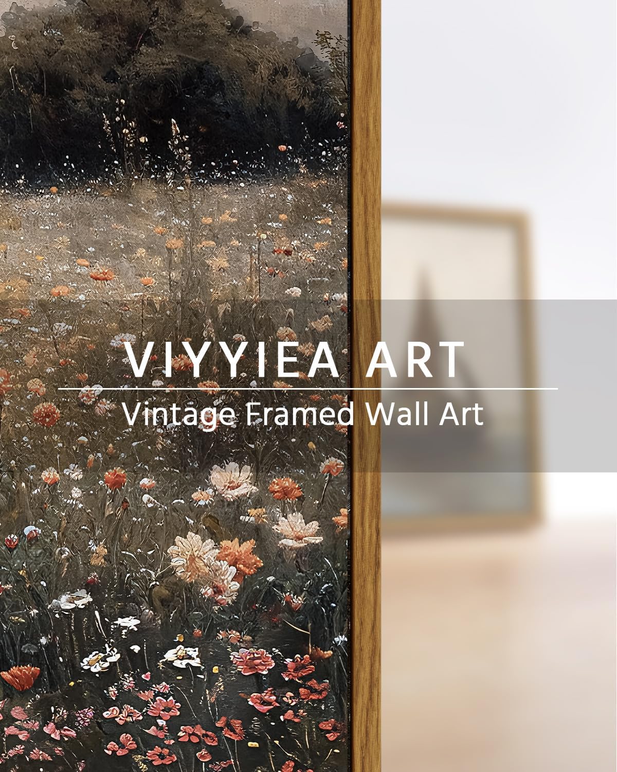 VIYYIEA Framed Canvas Wall Art Home Decor Vintage Large Landscape Country Wildflower Paintings Farmhouse Pictures Floral Artwork Rustic Flower Prints Cottagecore Living Room Bedroom Bathroom 20x30in