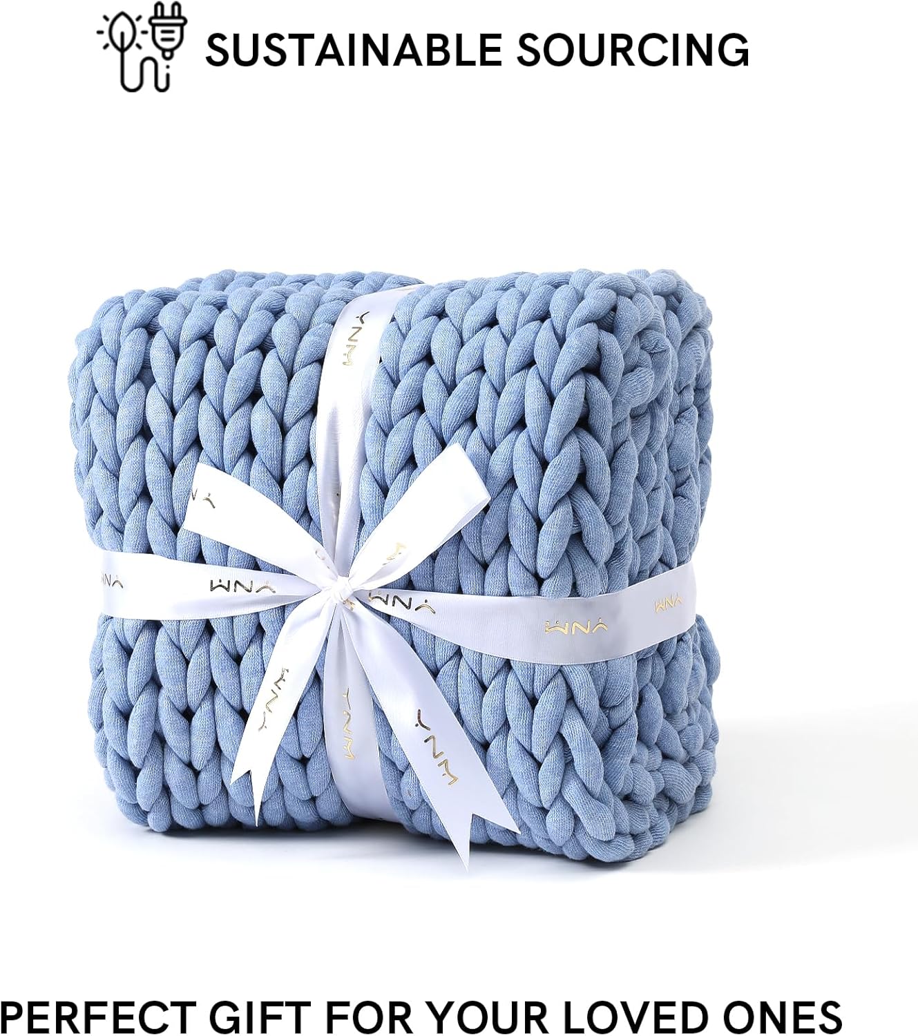 YnM Chunky Throw Blanket, Medium-Weight, Hand Knitted, Skin Friendly, Ventilated and Breathable, Machine Washable, Home Décor Piece for Couch, Sofa and Bed (Cerulean Blue, 60x80 Inch)