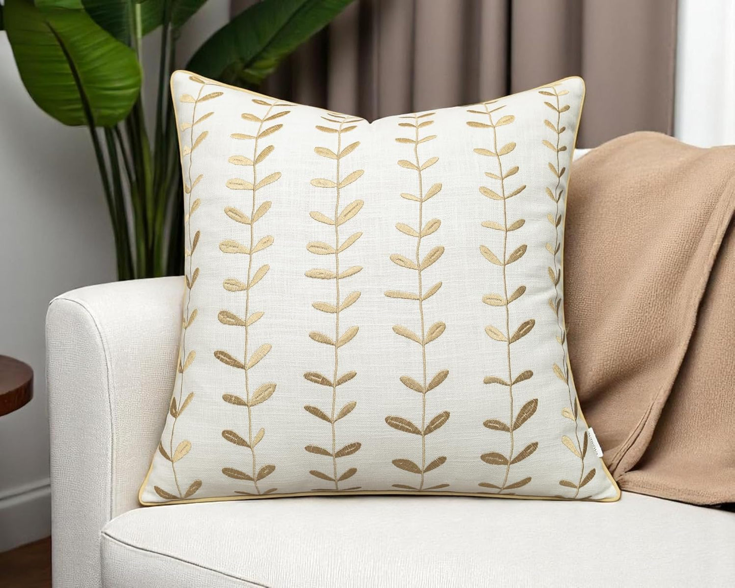 VAGMINE Embroidered Lollipop Pillow Cover - 18x18 Inches Square - 100% Cotton Ivory Decorative Cushion Cover - Sophisticated Embroidery - Neutral Aesthetic for Sofa, Couch, Bed, Living Room