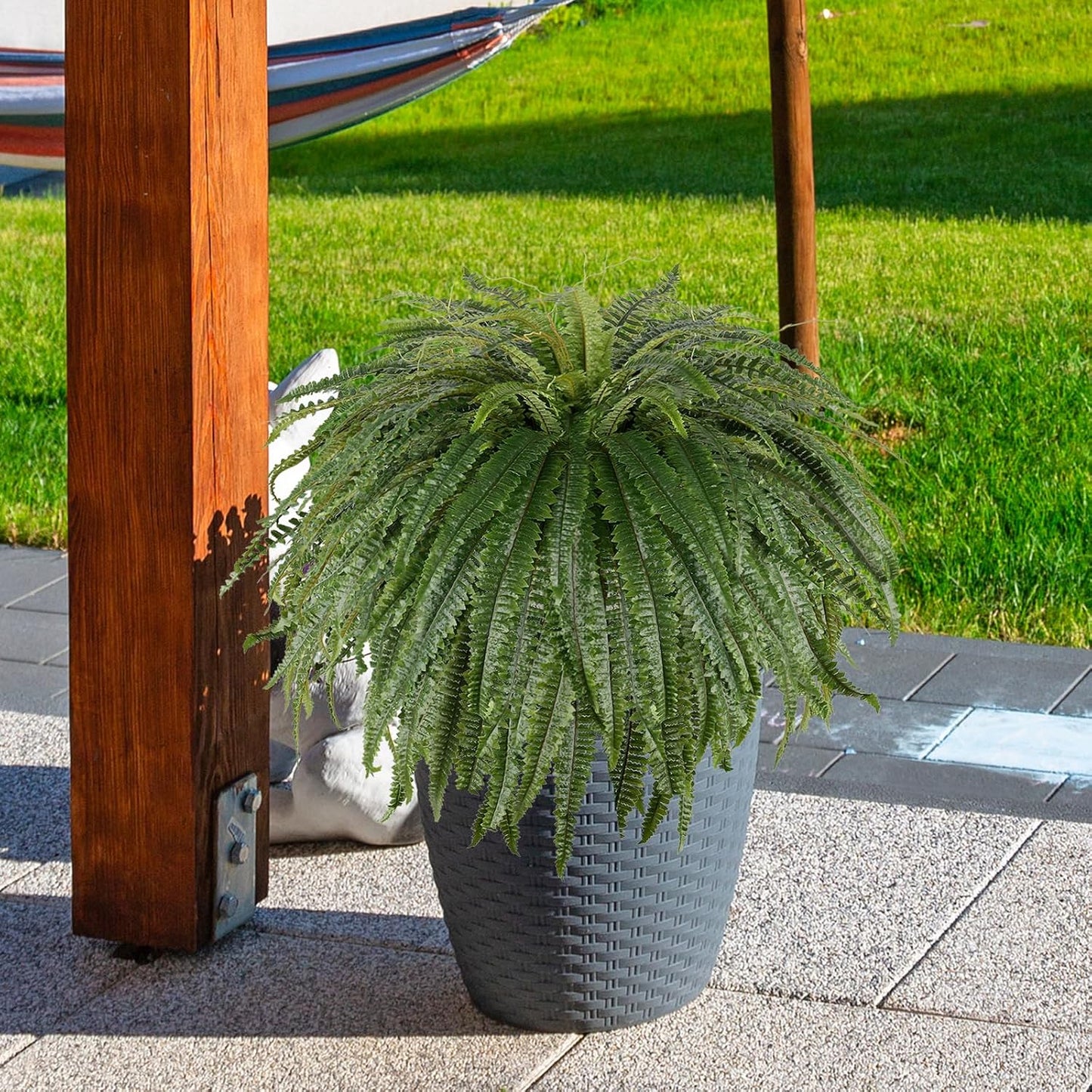 Single Silky 50" Artificial Fern Plant, Large Fake Fern with 128Fronds, Realistic Faux Boston Fern Bush for Outdoors & Indoor, Silk Greenery for Planter, Garden, Office, Home DĂŠcor