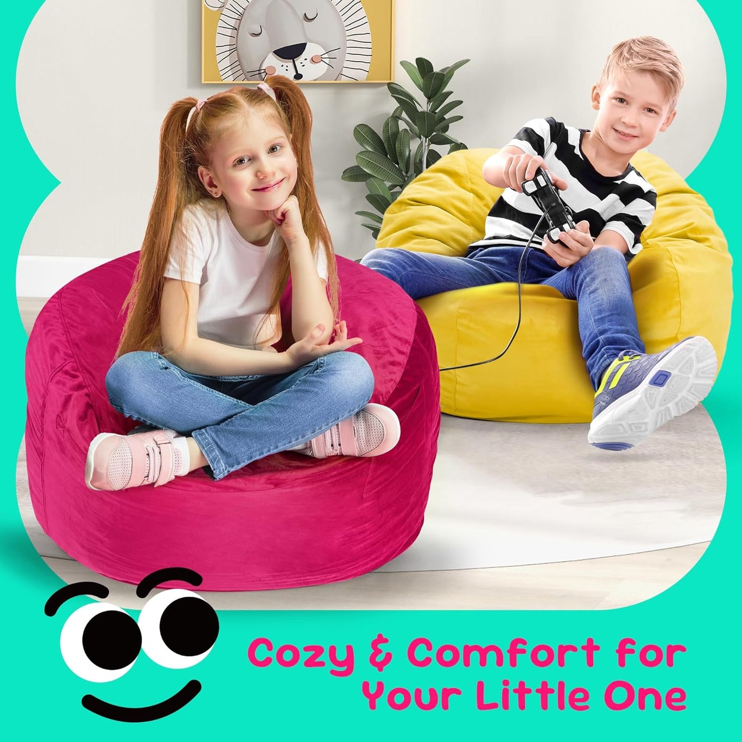 Hobestluk Bean Bag Chairs 2.5FT Bean Bag Chair with Memory Foam Filled & Machine Washable Cover,Beanbag Chair, Small Bean Bag Chairs for Playroom, Living Room, Bedroom