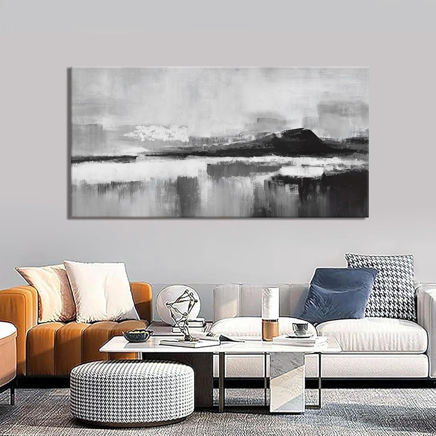 Modern Abstract Wall Art - Black & White Canvas Prints for Living Room, Bedroom, Kitchen & Office - 24x48