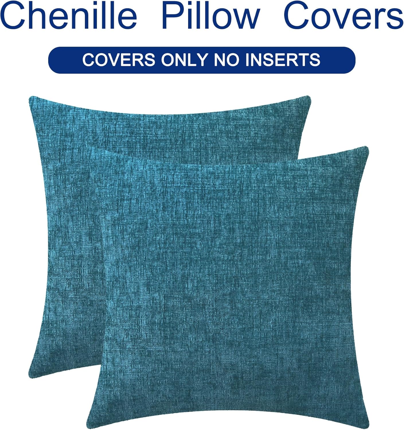 CaliTime Throw Pillow Covers Decorative 26 X 26 Inches Pack of 2 Cozy Chenille Cushion Cases for Couch Sofa Bed Living Room Home Ocean Blue