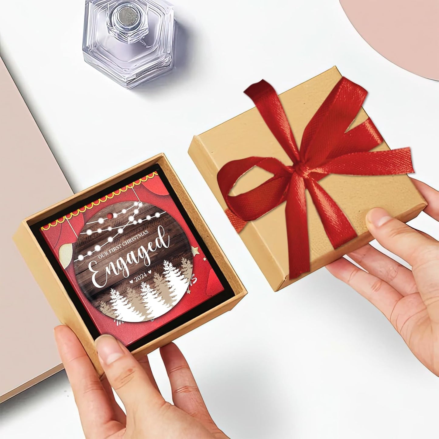 Engagement Gifts for Couples - Our First Christmas Engaged 2024, 1st Christmas Ornament, Wedding Ornaments for Bride, Newlywed, Bridal Shower Gift - Newlywed Keepsake Ornament