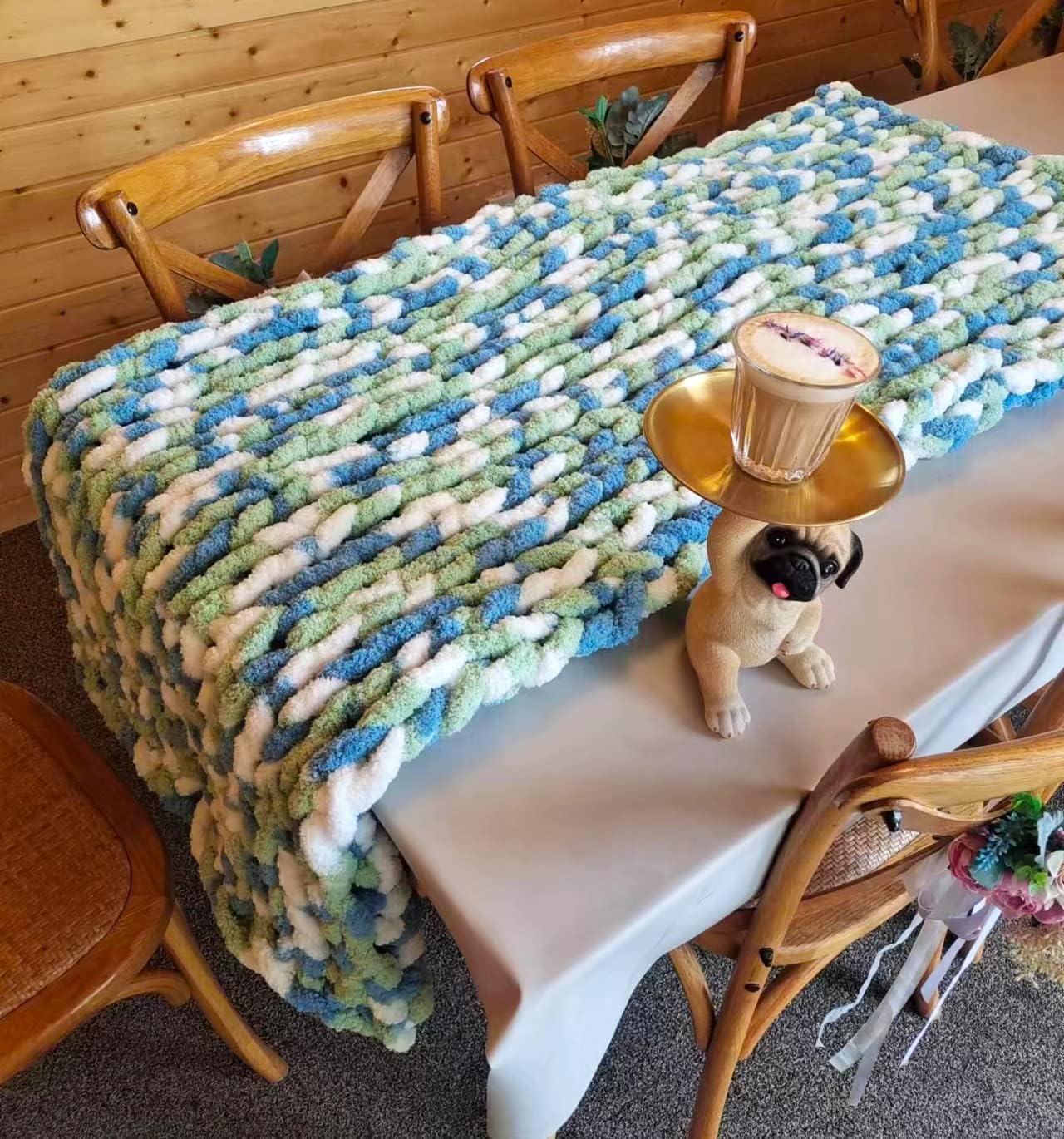 DDL&HEXI Chunky Chenille Blanket 100% Hand Knit with Jumbo Chenille Yarn (50"x60") Super Soft Large Throw Bed Blanket for Couch, Sofa, Home Decor - Machine Washable (01)