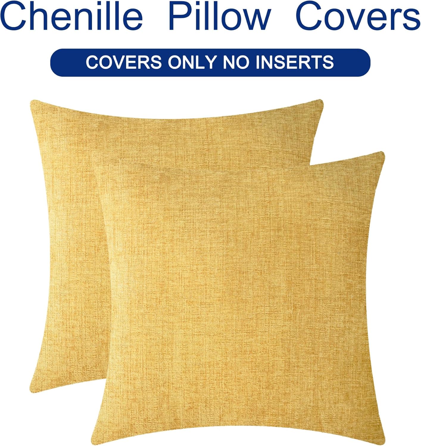 CaliTime Throw Pillow Covers Decorative 26 X 26 Inches Pack of 2 Cozy Chenille Cushion Cases for Couch Sofa Bed Living Room Home Gold
