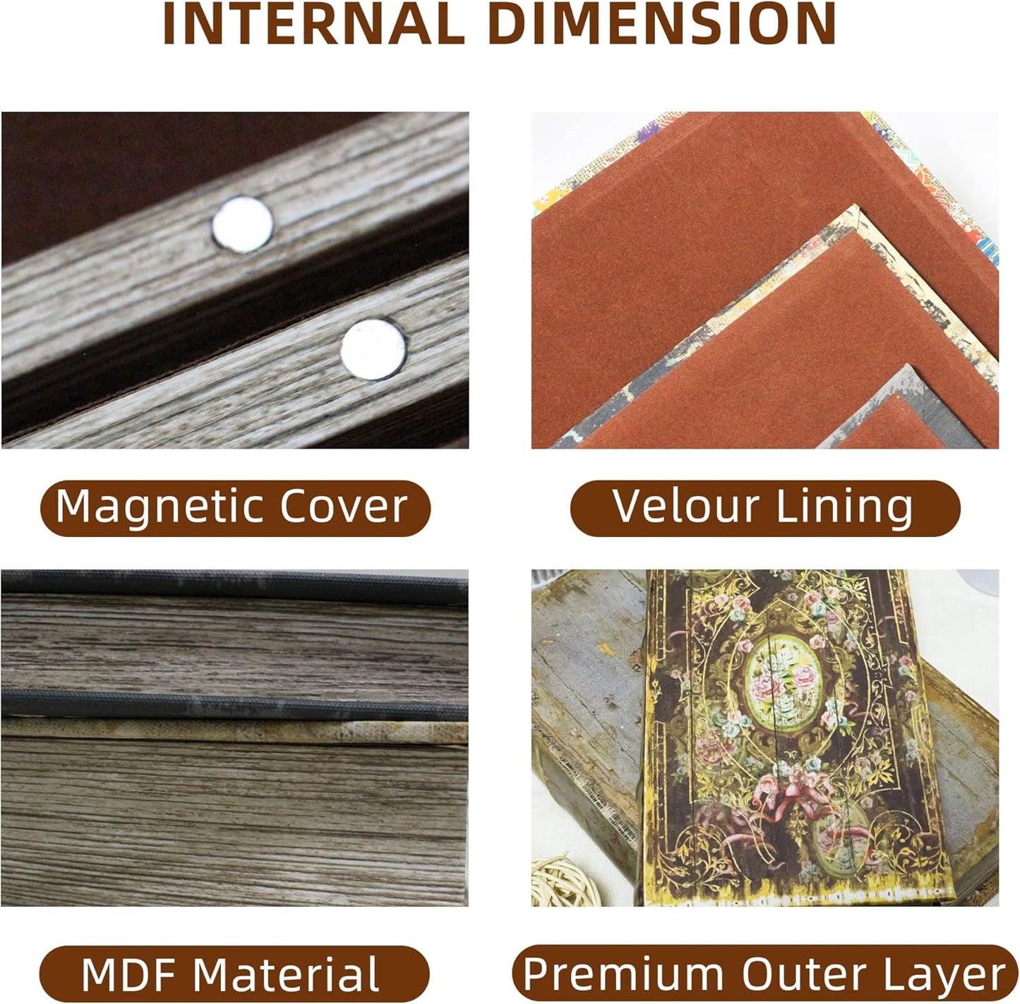 Decorative Book Box Set of 2, Trinket Keepsake Storage Boxes Shaped Storage Box Vintage Style Decorative Book Boxes Antique Books for Decoration Medal Pattern