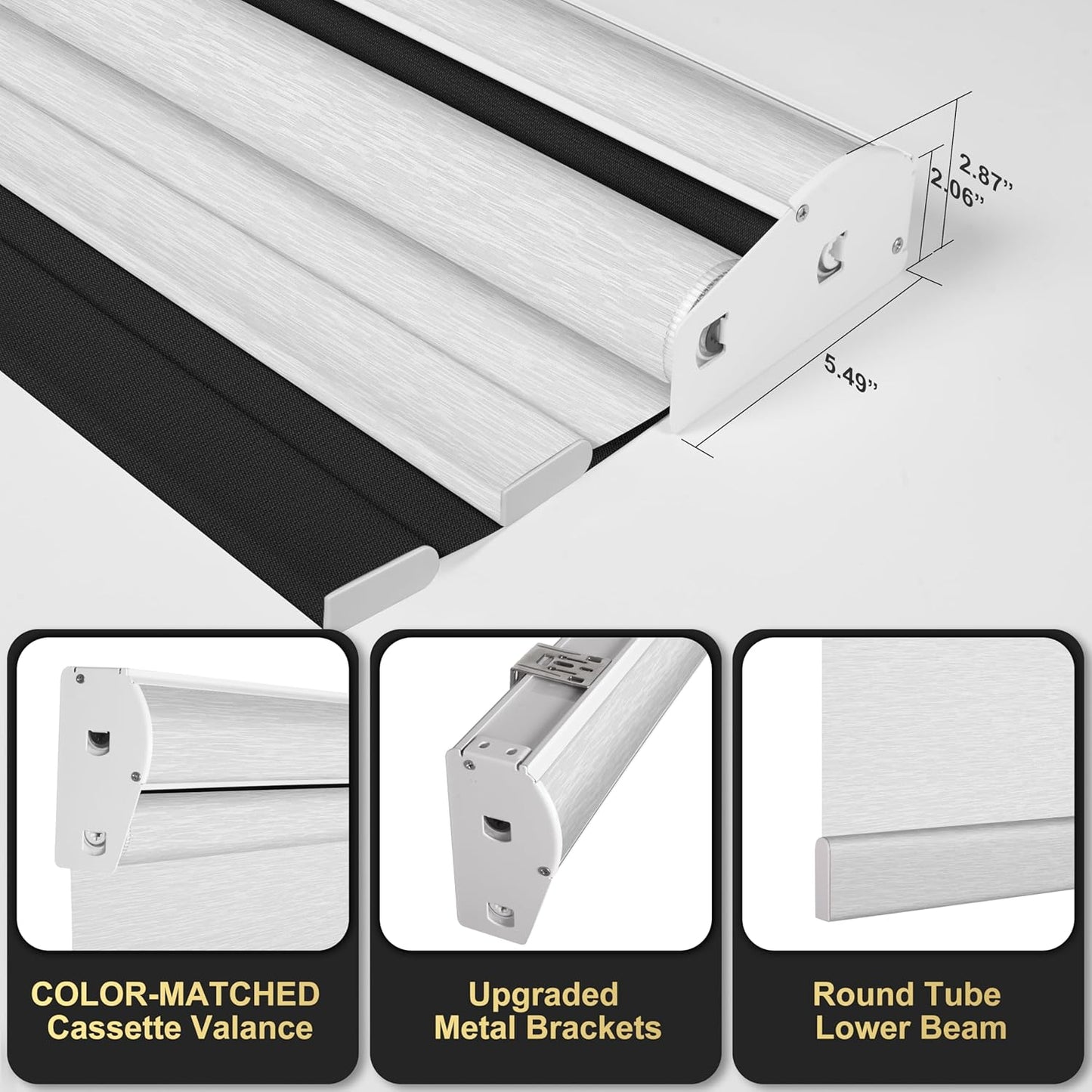 BERISSA Cordless Dual Roller with Cassette Valance,Double Blackout and Light Filtering Shades,Day and Night for Home Office Door.Linen Black and White.49 W x 48" H