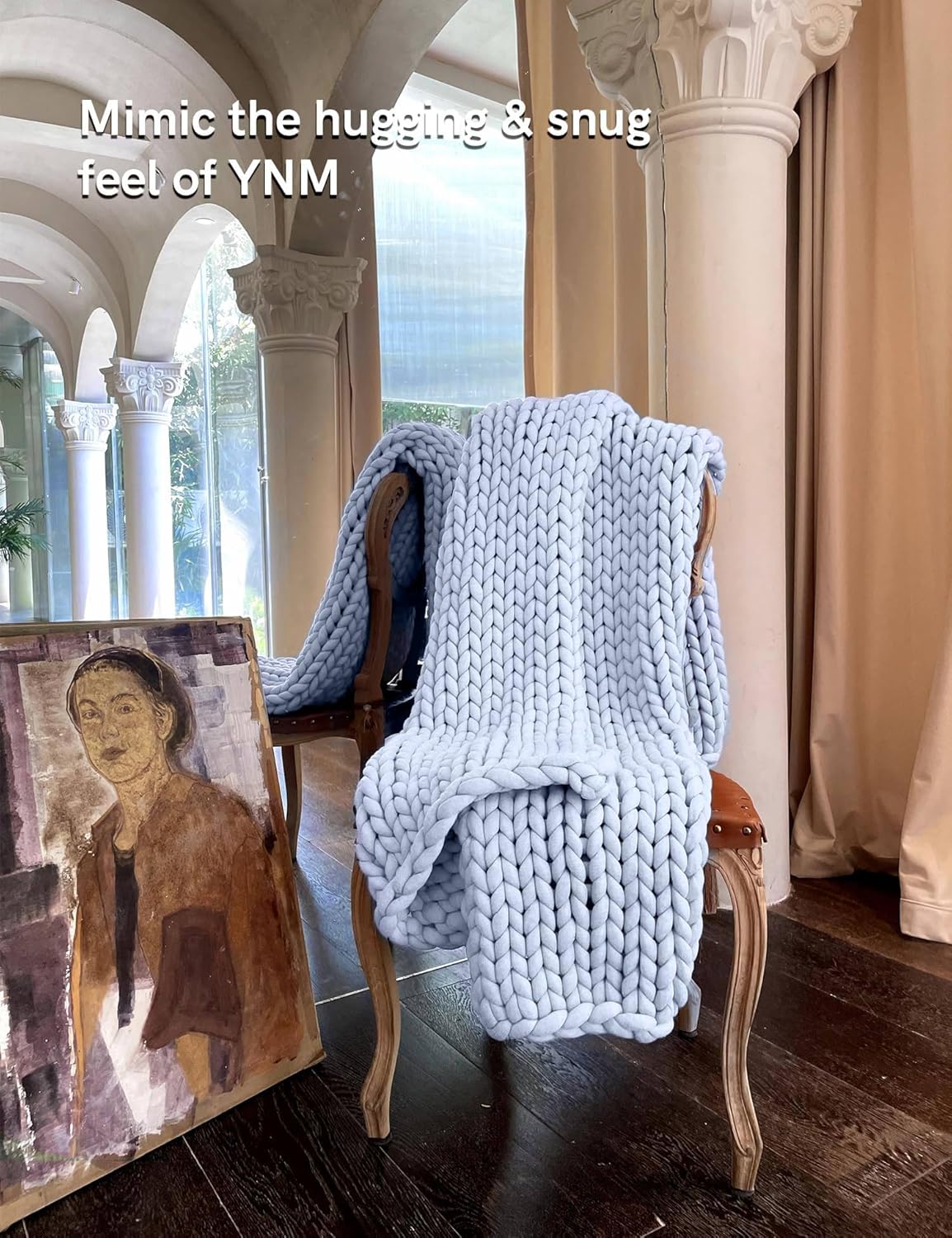 YnM Chunky Throw Blanket, Medium-Weight, Hand Knitted, Skin Friendly, Ventilated and Breathable, Machine Washable, Home Décor Piece for Couch, Sofa and Bed (Atlantis Blue, 50x70 Inch)