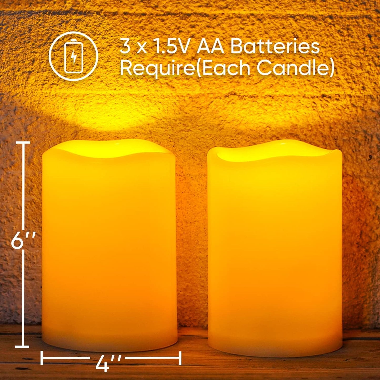Homemory 6" x 4" Large Waterproof Outdoor Flameless Candles with Remote Control and Timer, Battery Operated Flickering LED Pillar Candles for Indoor Outdoor Lanterns, Porch, Long Lasting, Set of 2