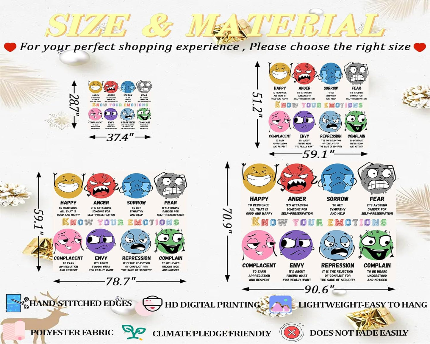 dueeia Mental Health Therapy Tapestry Wall Hanging Counseling Office Classroom Inspirational Motivational Tapestries for School Bedroom Living Room Wall Decor (59.1"x51.2")