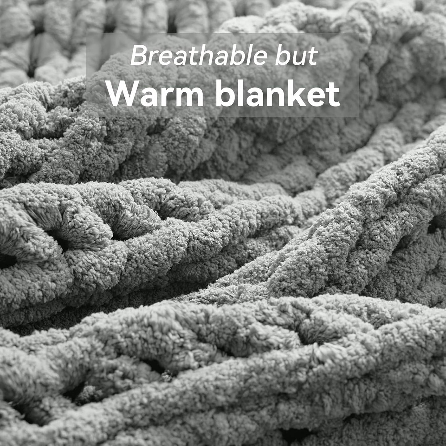 Chunky Knit Throw Blanket, 30''*40'' Knitted Throw Chenille Yarn for Bed Couch, Handmade Light Grey Crochet Big Thick Blanket, Machine Washable Cute Comfy Blanket for Home Decor