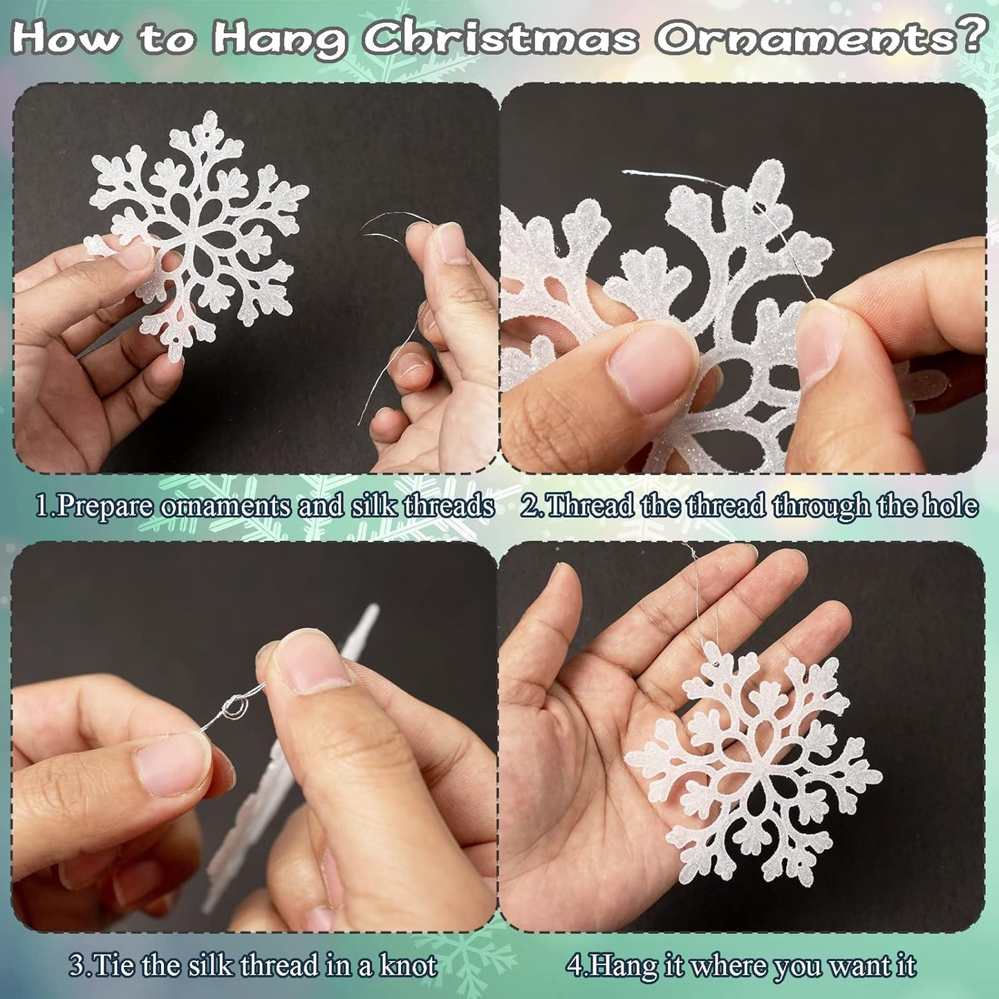 White and Silver Christmas Snowflake Ornaments- 36Pcs Plastic Glitter Hanging Snow Flakes for Christmas Tree Decorations Winter Wonderland Frozen Birthday Party Holiday Home Decor Craft Snowflakes