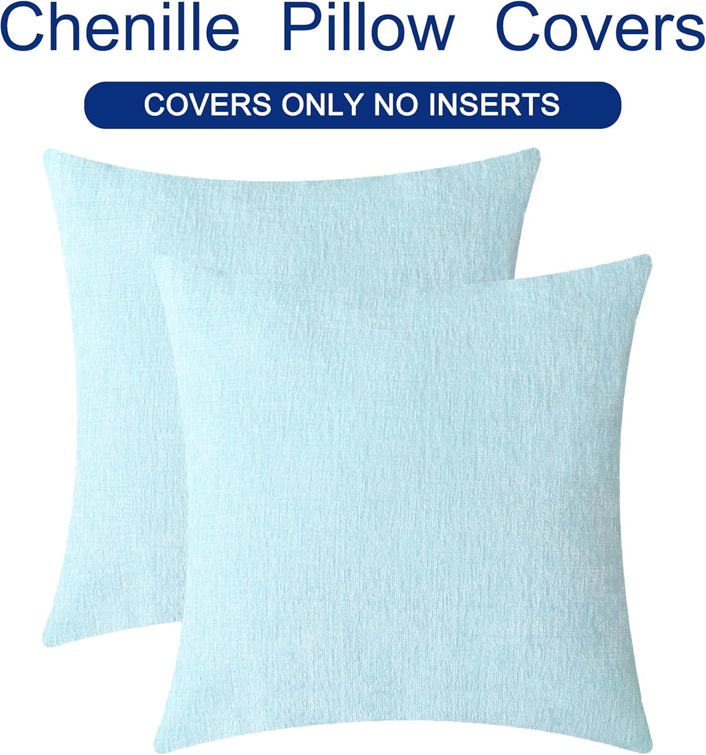 CaliTime Throw Pillow Covers Decorative 26 X 26 Inches Pack of 2 Cozy Chenille Cushion Cases for Couch Sofa Bed Living Room Home Light Blue Grey
