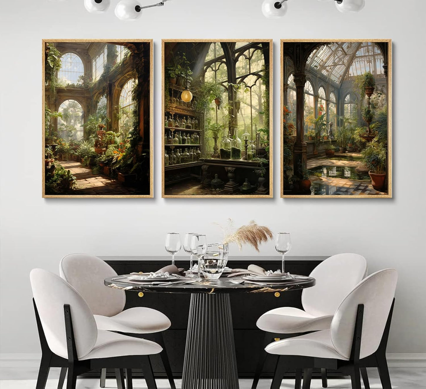 3pcs William Morris Green Plants Canvas Wall Art Medieval Castle Posters Prints Gothictalian Landscape Painting Pictures Paintings Wall Decor for Living Room Bathroom Bedroom Decoration Unframed
