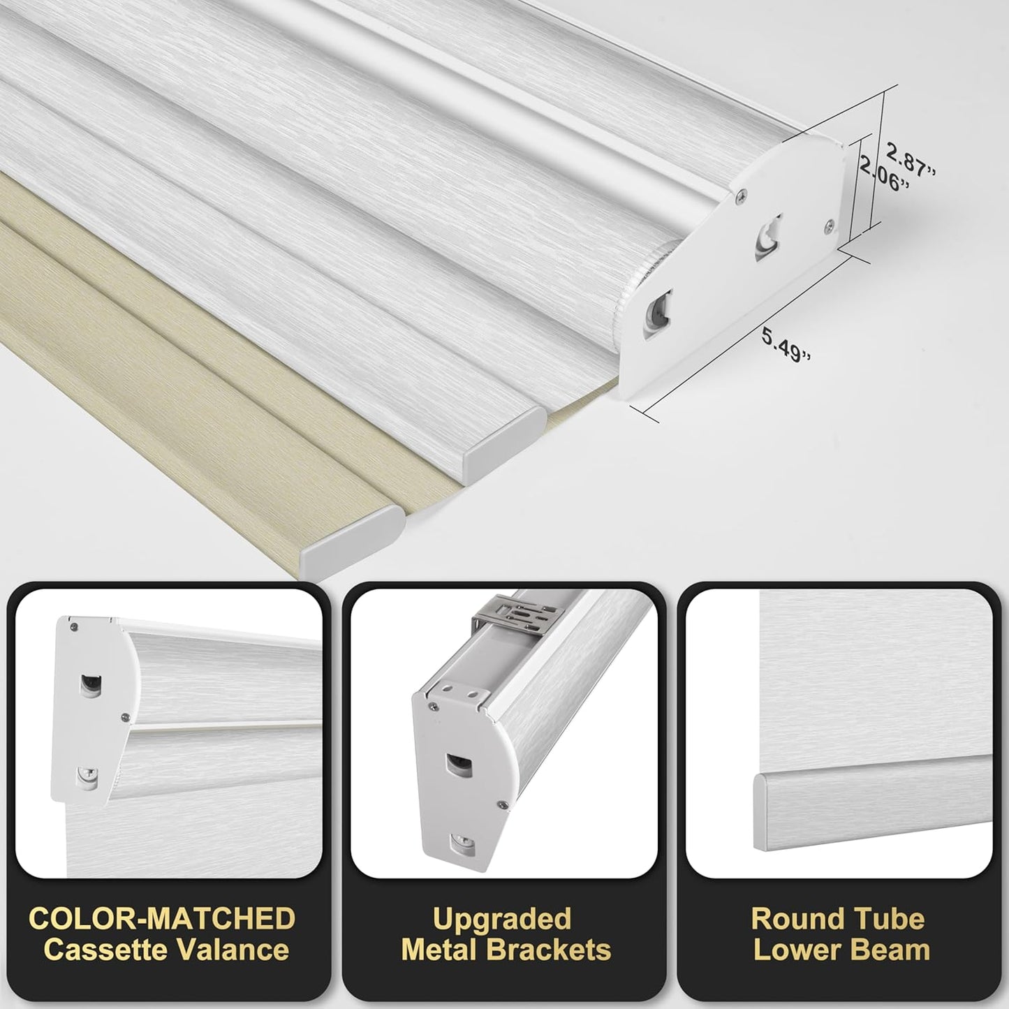 BERISSA Dual Roller Shades with Cassette Valance, Blackout and Light Filtering, Day and Night Shades for Home Office Door. Beige and White. 45 W x 48" H
