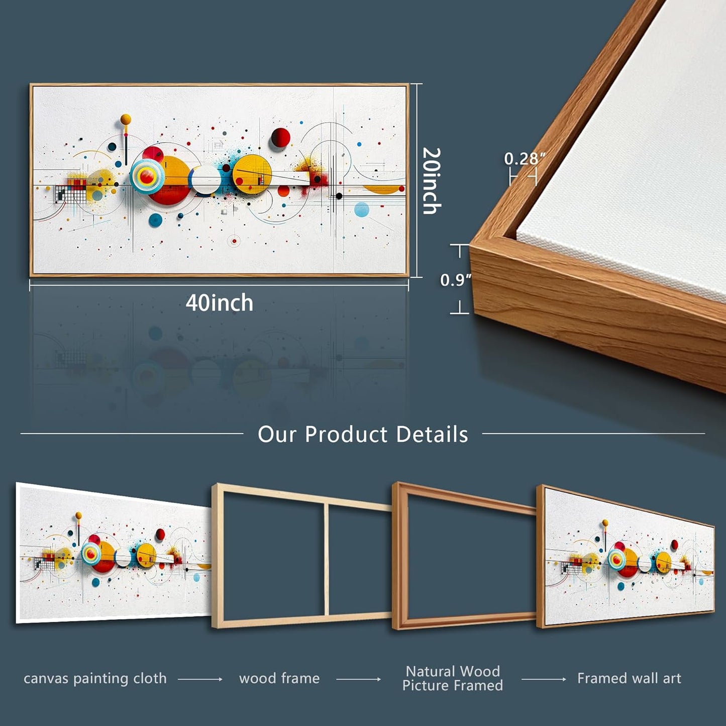 KELIYUAN Large Wall Decor For Living Room Canvas Wall Art For Bedroom Office Wall Pictures Abstract Geometric Drawing Artwork For Modern Stretched and Framed Beach Posters Home Decoration 20"X40"