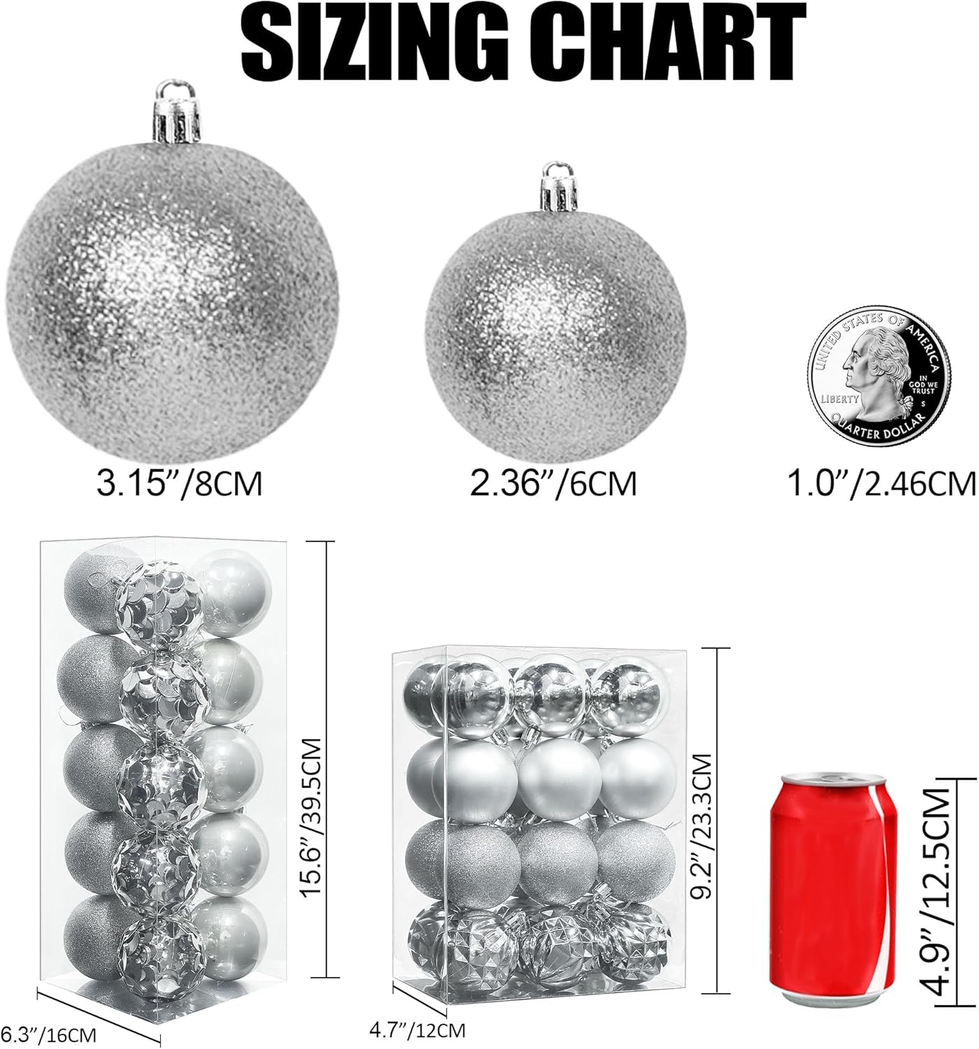 Lulu Home Christmas Ball Ornaments, 20 Ct 3.15" Pre-Strung Hanging Ornament Decorations, Xmas Shatterproof Plastic Balls for Holiday Party Wreath Garlands Trees, Silver
