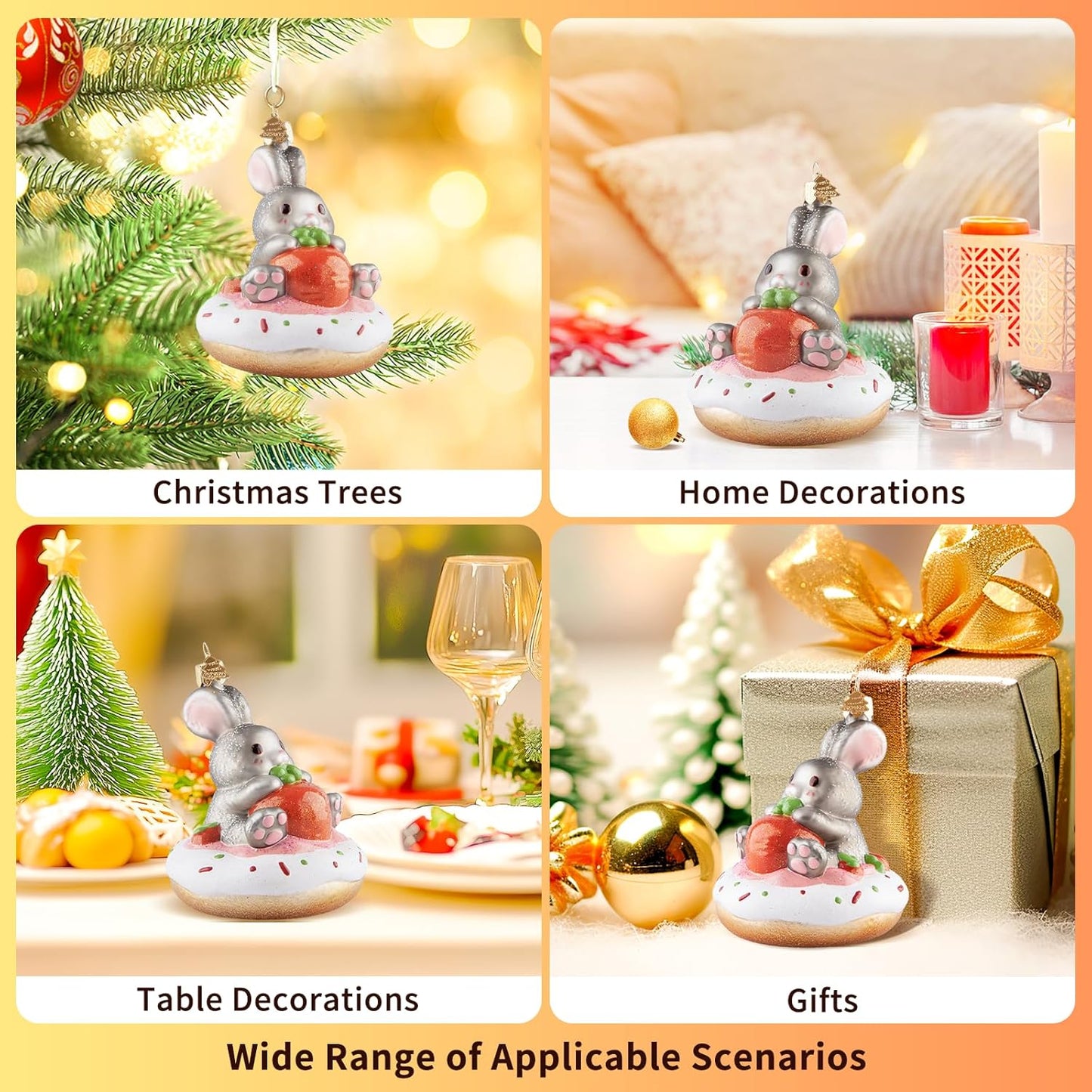 Rabbit Donut Christmas Tree Ornaments,Blown Glass Ornaments,Personalized Rabbit Collection Hanging Ornaments,Donut Pendant Ornament,Christmas Decorations for Animal Lovers Holiday Party Gifts