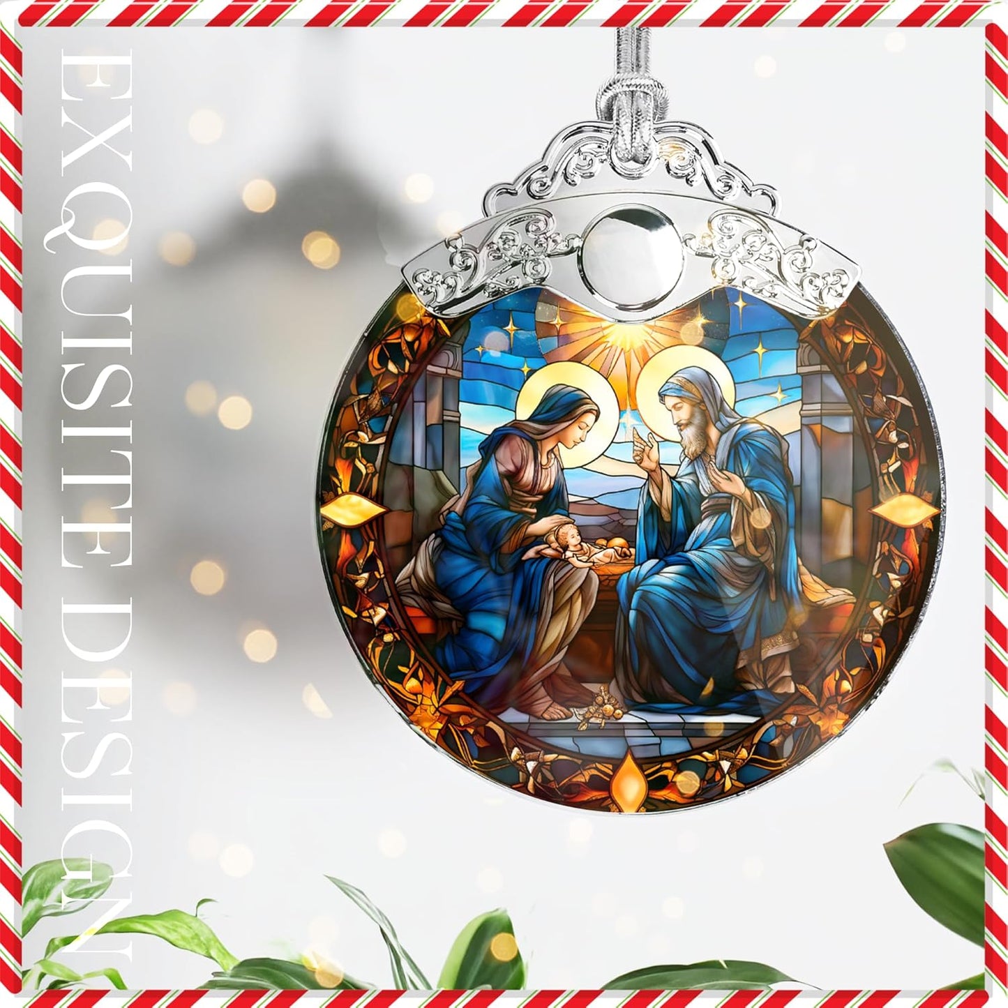 Nativity Ornaments, Stained Glass Effections, Nativity Scene 4 Inch Acrylic Ornament Art, White Elephant Gifts, Nativity Christmas Ornaments, Christmas Decor (Suncatcher Nativity)