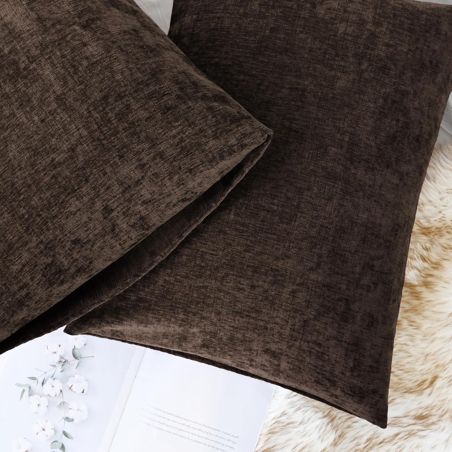 CaliTime Throw Pillow Covers Decorative 20 X 26 Inches Pack of 2 Cozy Chenille Standard Pillow Shams Cases for Couch Sofa Bed Living Room Home Coffee