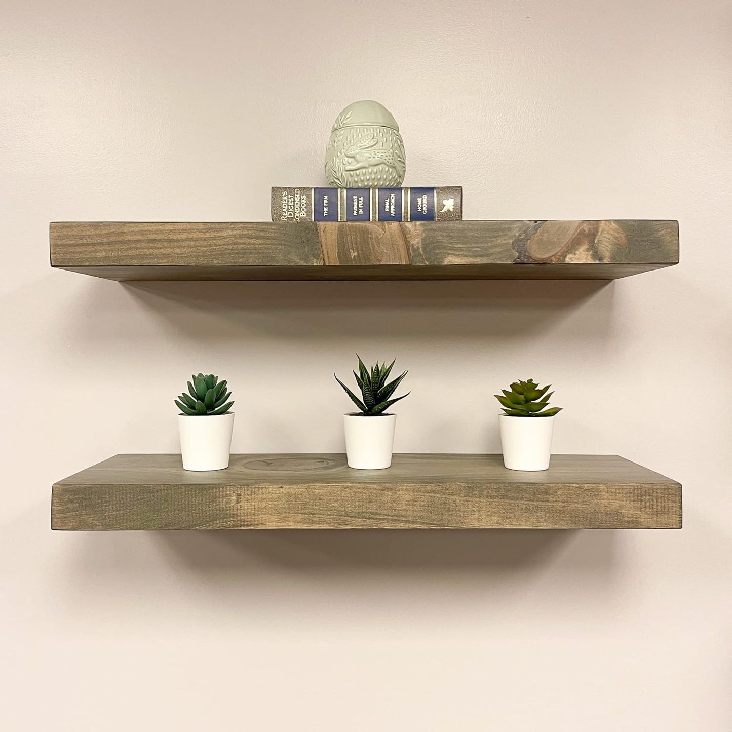 URBANDI, Rustic Floating Shelves, Set of 2, Hidden Bracket, Solid Wood, Heavy Duty, Wall Mounted Shelves, (Grey, 36Wx6D)