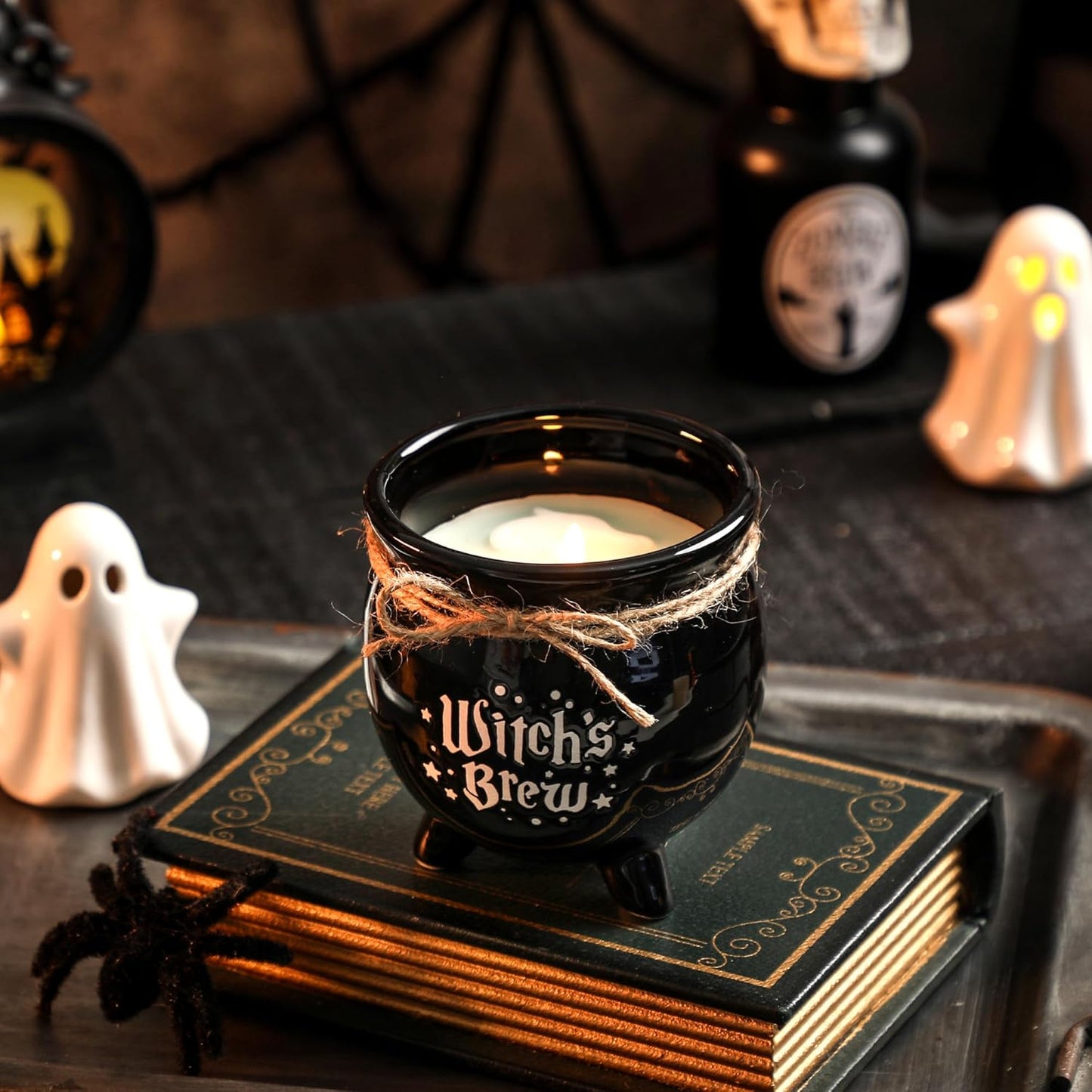 Halloween Candle,Witch Cauldron Candles with Ghost,Pumpkin Scented Candle for Spooky Halloween Decor,Gothic Witch Décor Decorations