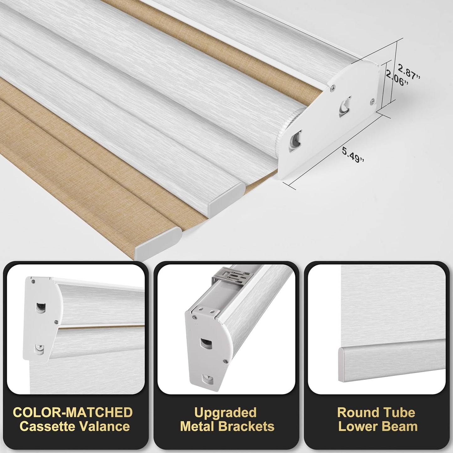 BERISSA Cordless Dual Roller Shades with Cassette Valance,Double Window Shades Blackout and Light Filtering Shades,Day and Night Roller Shades for Home Office Door.Linen Beige and White.66 W x 86" H