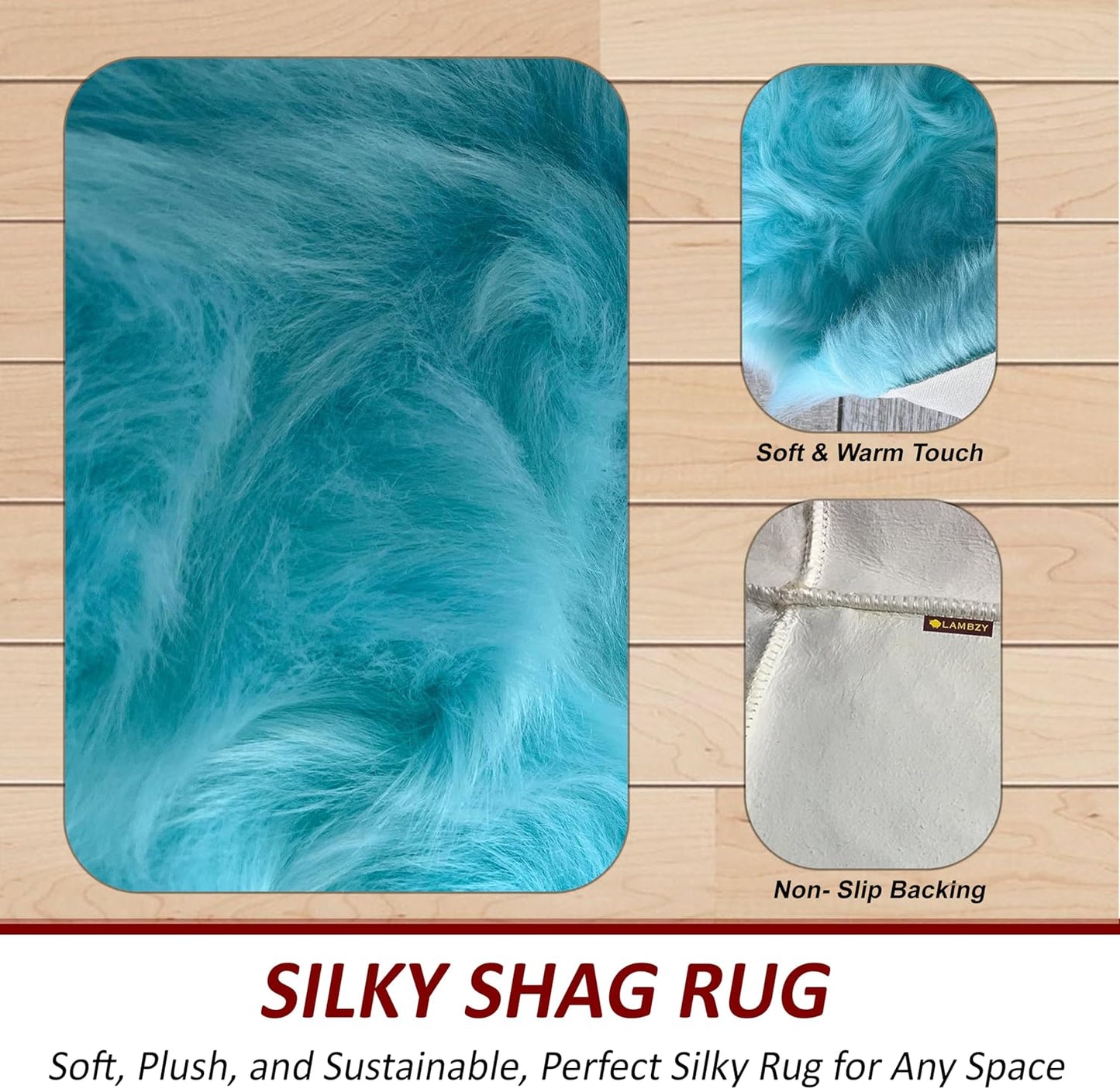 LAMBZY Faux Sheepskin Super Soft Hypoallergenic Free Shape Silky Shag Rug, Luxury Shaggy Plush Carpet for Bedrooms Living Kids Room Sofa Rugs (Blue, Decto 10 Pelts 6'x10')