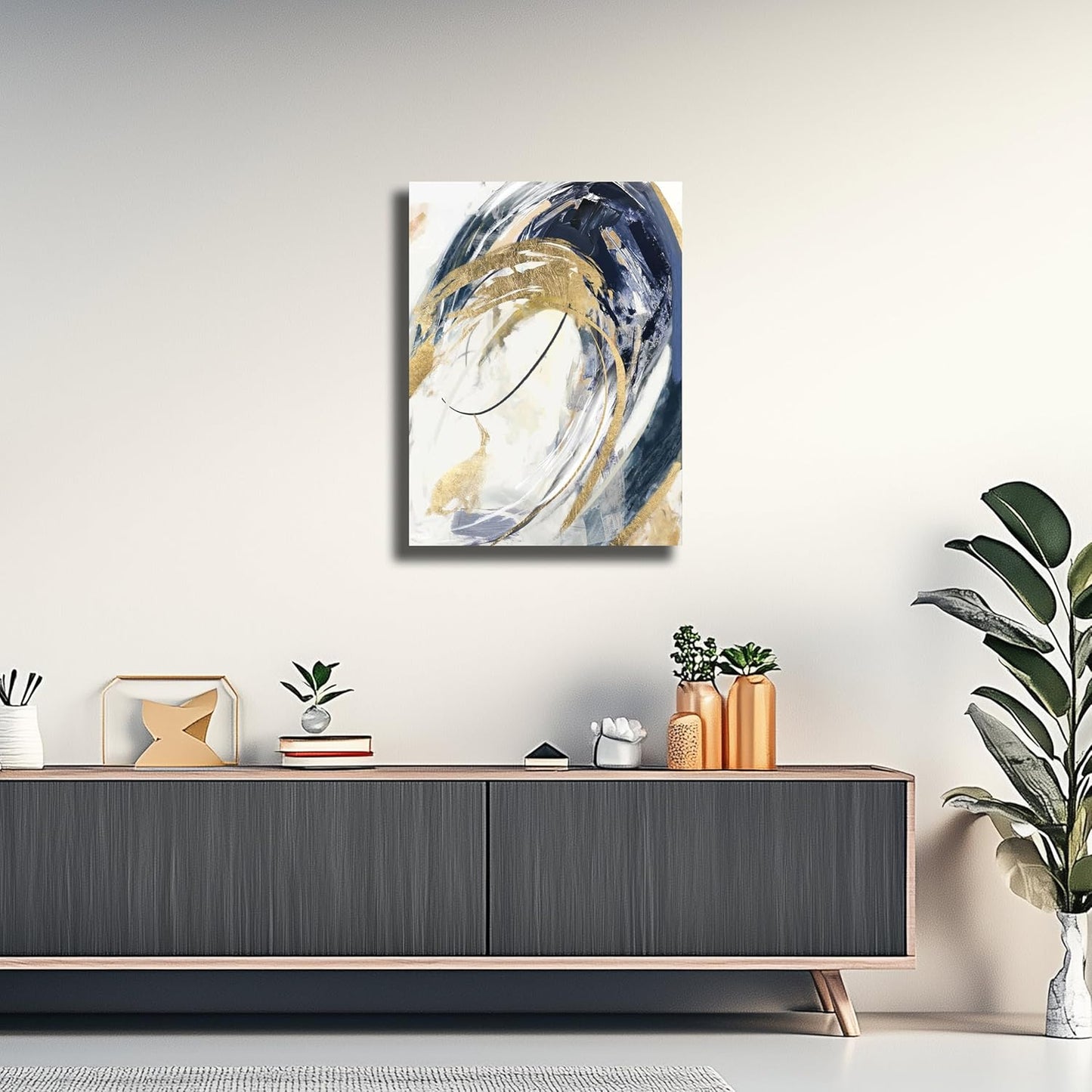 Belmrxne Abstract Art Blue and Gold Wall Art Modern Artwork Hanging Canvas Painting for Living Room Bedroom Dining Room Office Home Decor 12x16 inch