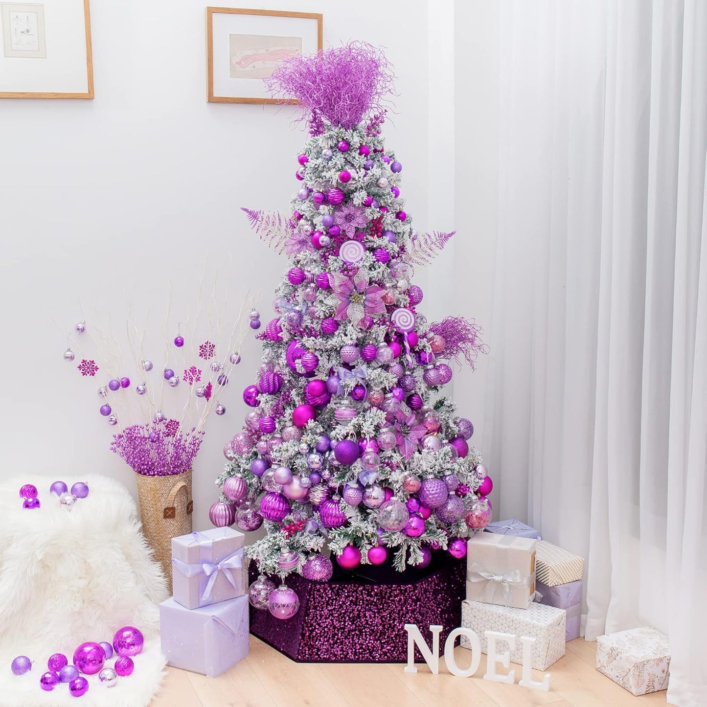XmasExp 16ct Christmas Balls Ornaments - Shatterproof Large Hanging Ball Decorative Xmas Balls for Halloween Decorations Holiday Wedding Party Xmas Tree Decoration(3.15"/80mm, Light Purple)