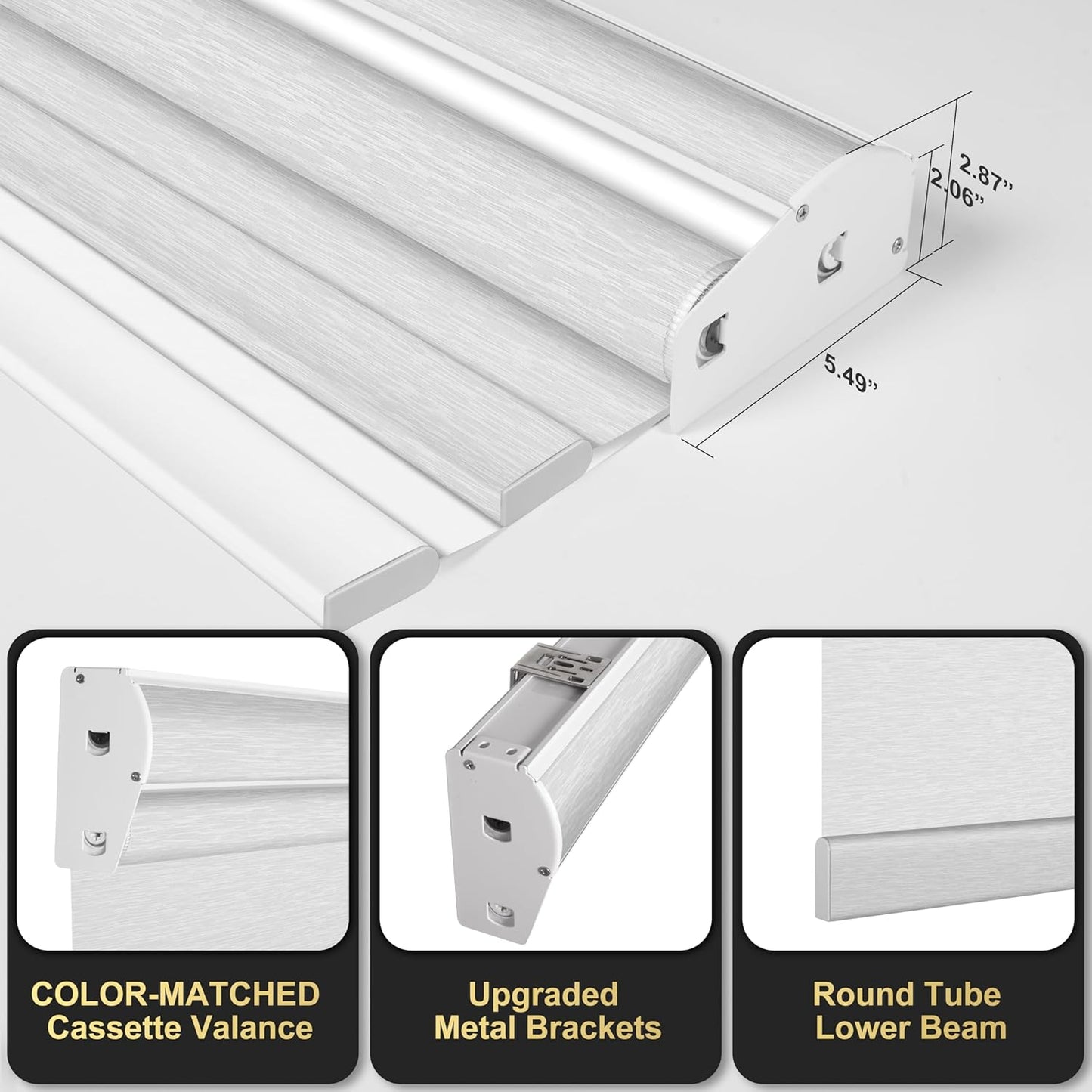 BERISSA Cordless Dual Roller Shades with Cassette Valance,Double Window Shades Blackout and Light Filtering Shades,Day and Night Roller Shades for Home Office Door.Striped Jacquard White.55 W x 86" H